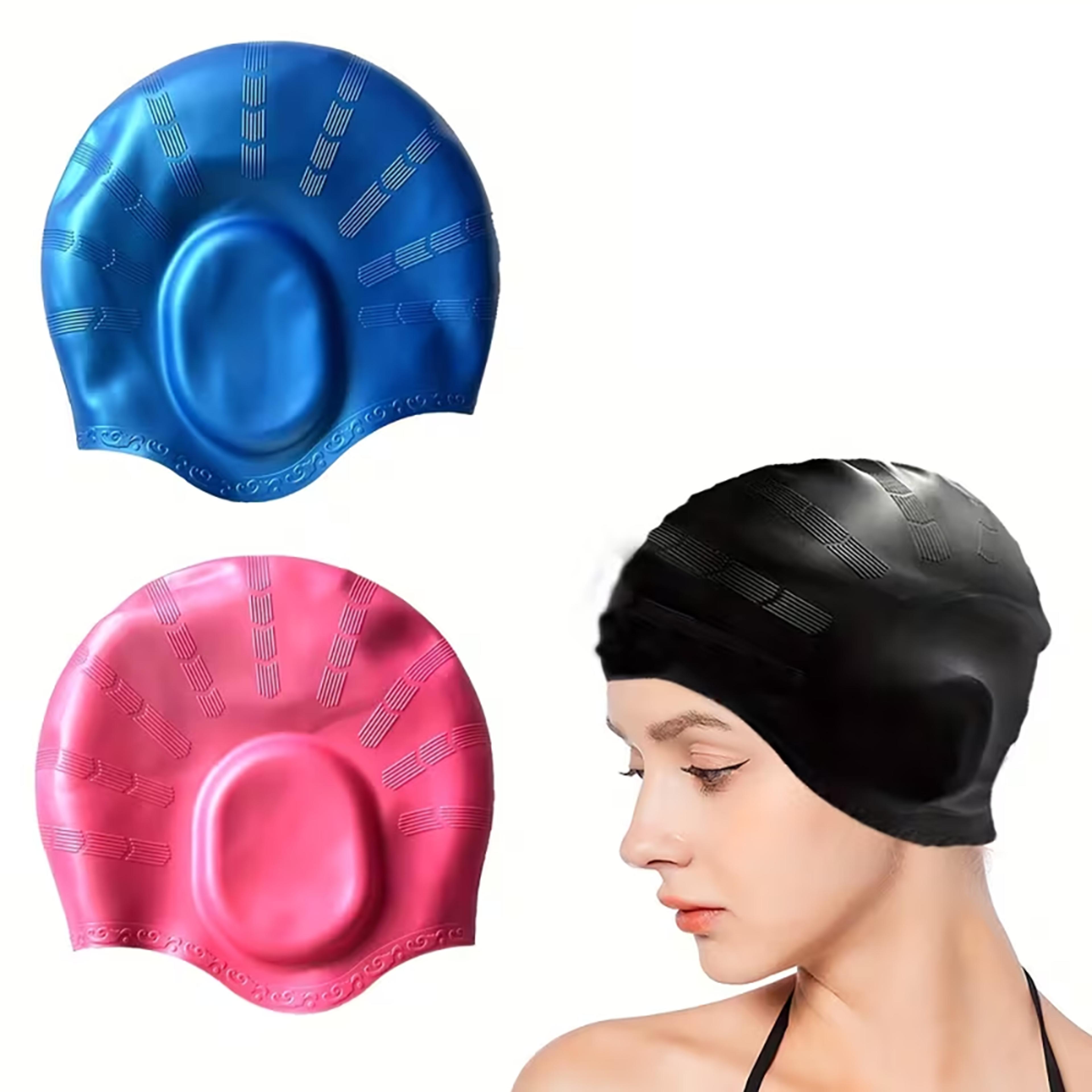 waterproof silicone swim cap for adults & kids with ear protection and comfortable hair coverage