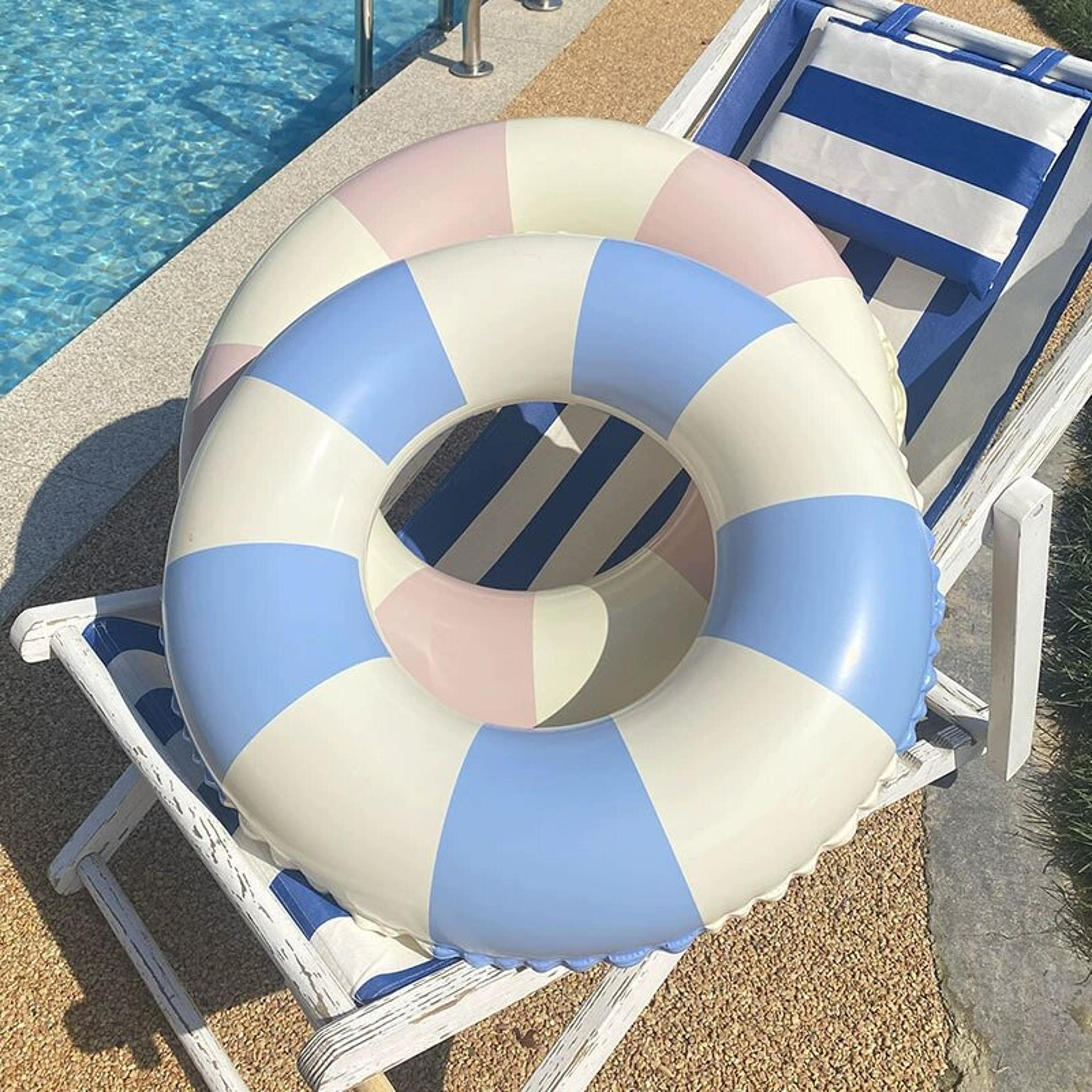 classic striped inflatable swim ring pool float for adults, kids & beach fun