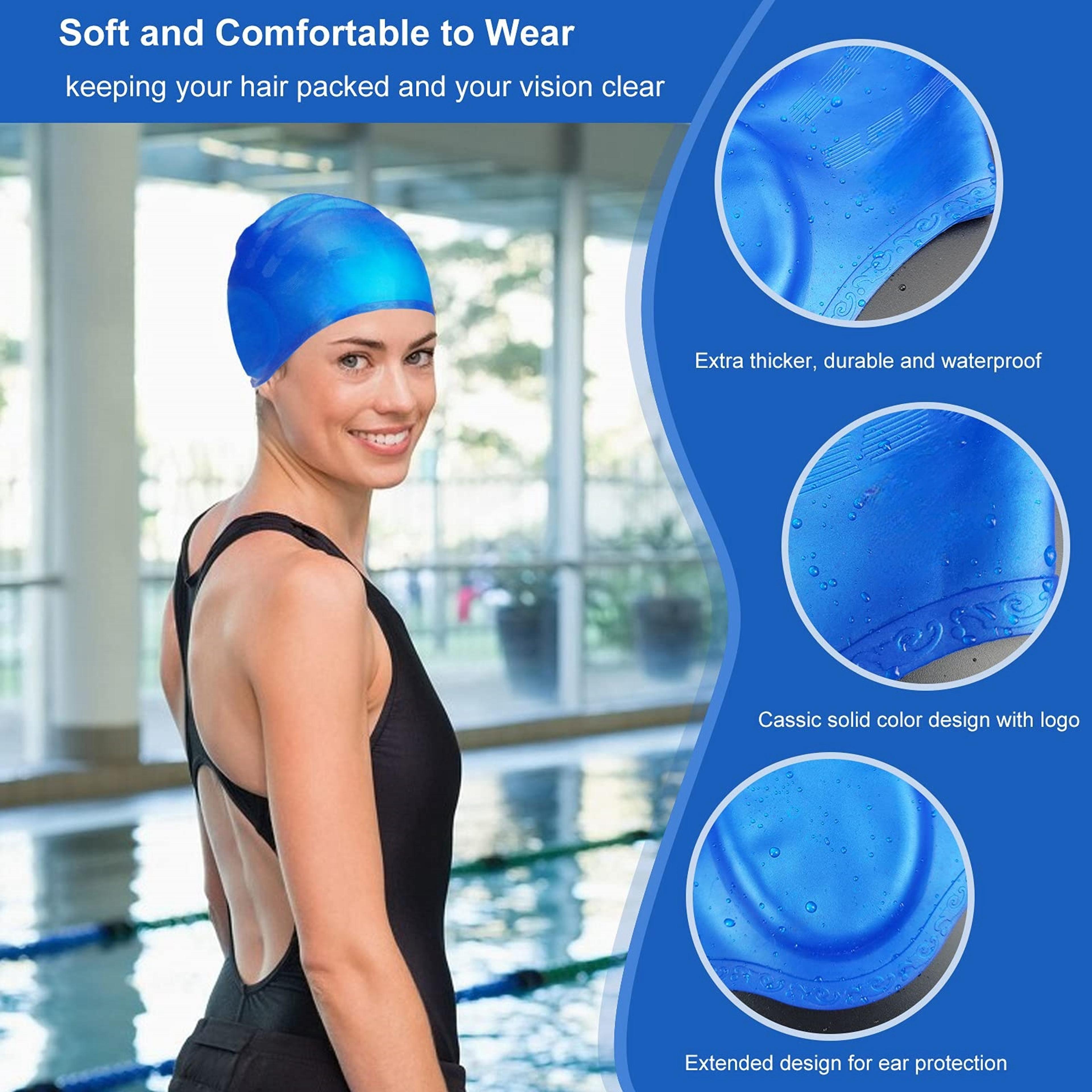professional silicone swimming cap for long hair with ear pockets high elasticity adult swim cap