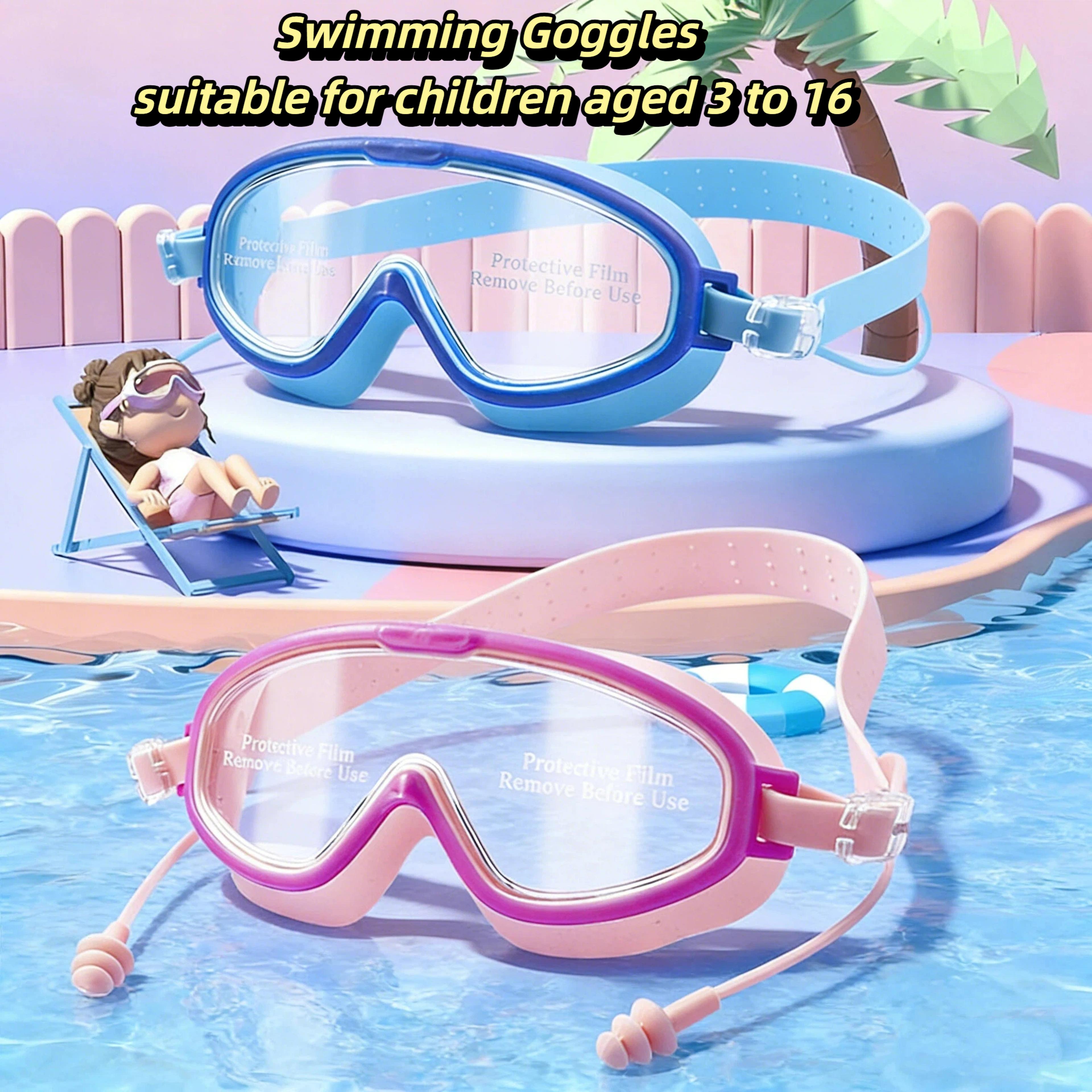 kids swimming goggles with wide angle anti fog uv protection for swim lessons & pool fun