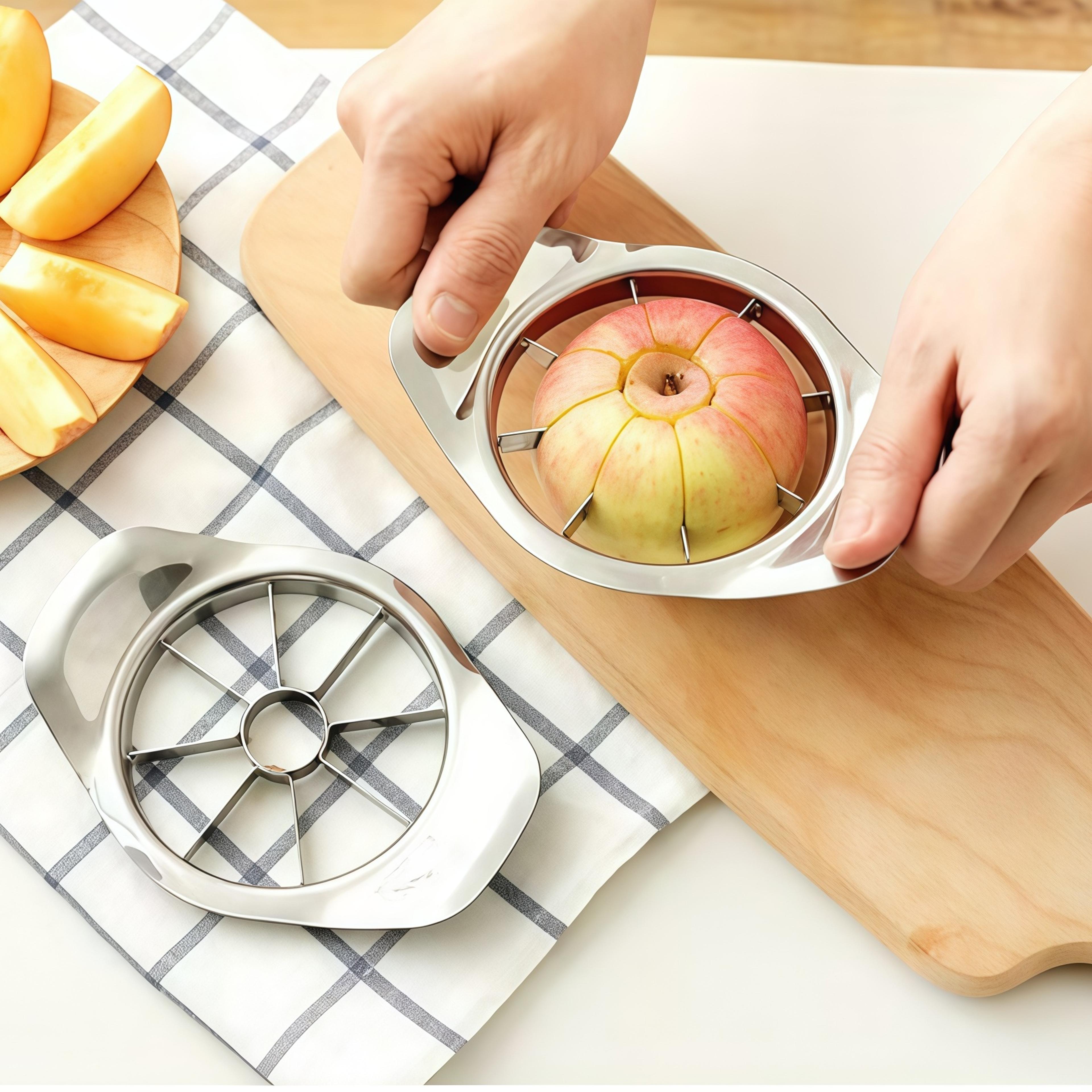 stainless steel apple slicer & fruit cutter with comfort grip handle