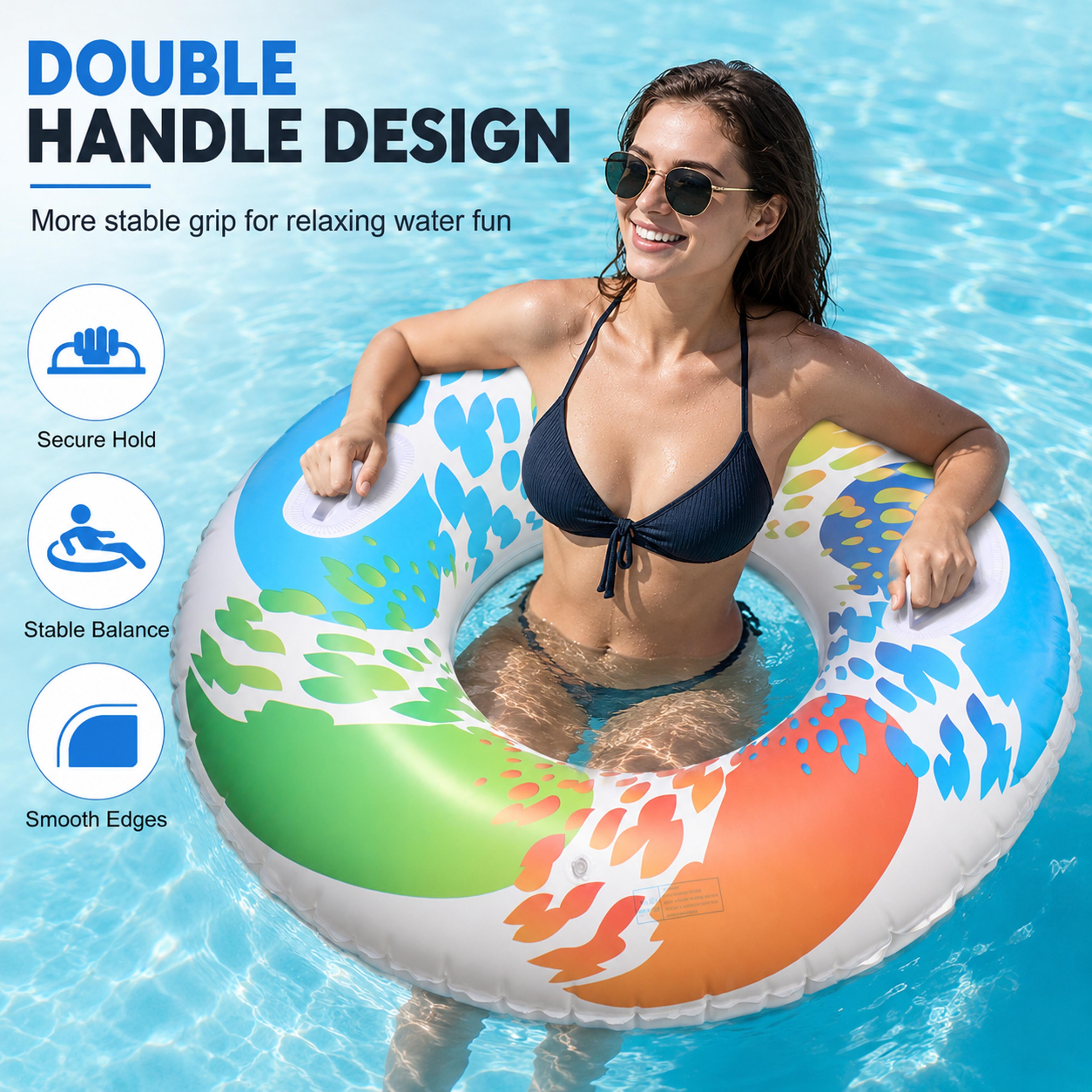 summer grip inflatable pool float swim ring with dual handles durable pvc beach float for pool & lake fun