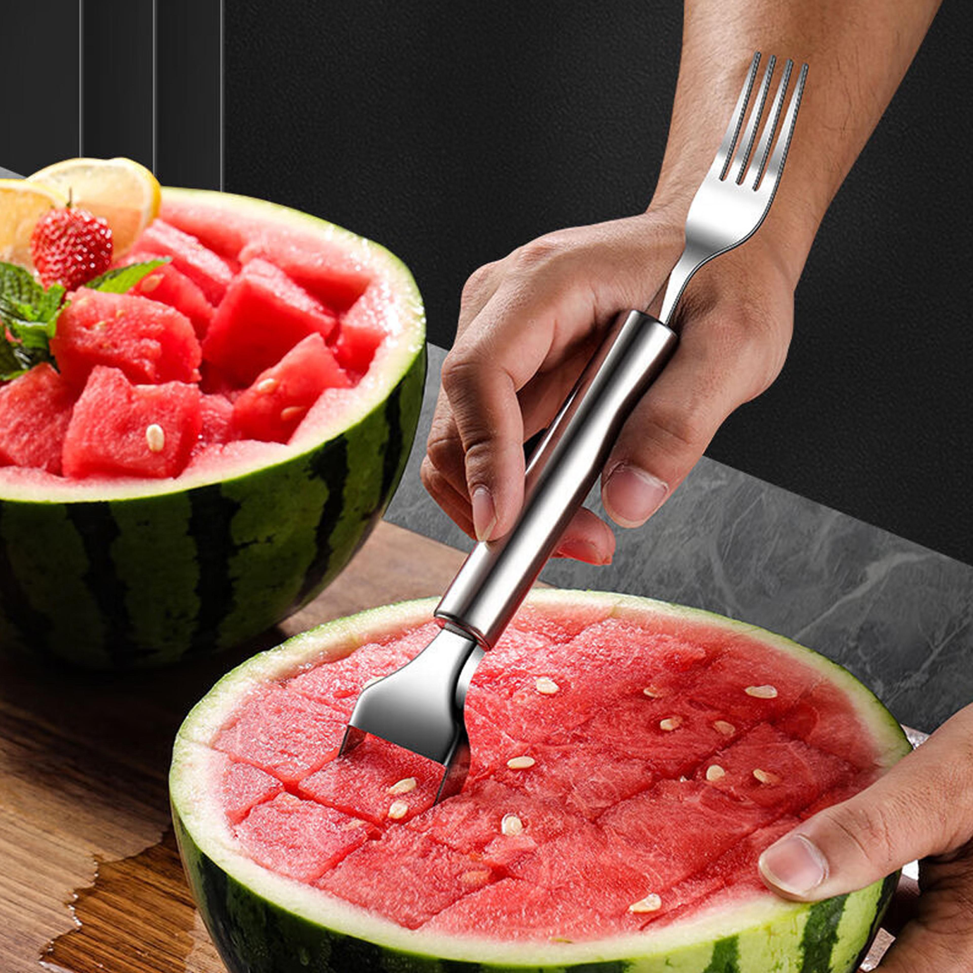 watermelon slicer & stainless steel fruit fork dual head fruit cutter tool