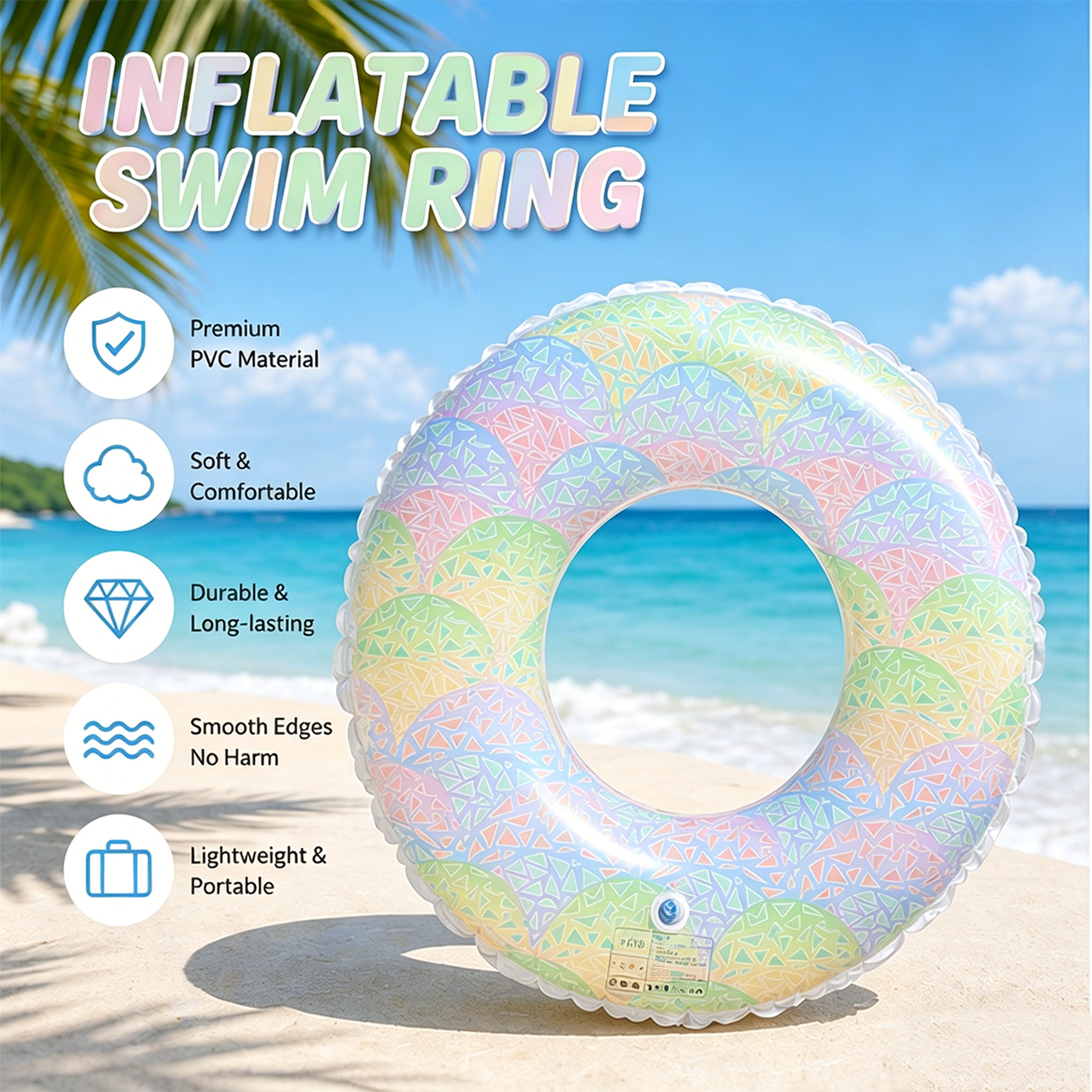 pastel rainbow adult pool float mermaid scale inflatable swim ring for pool & beach fun