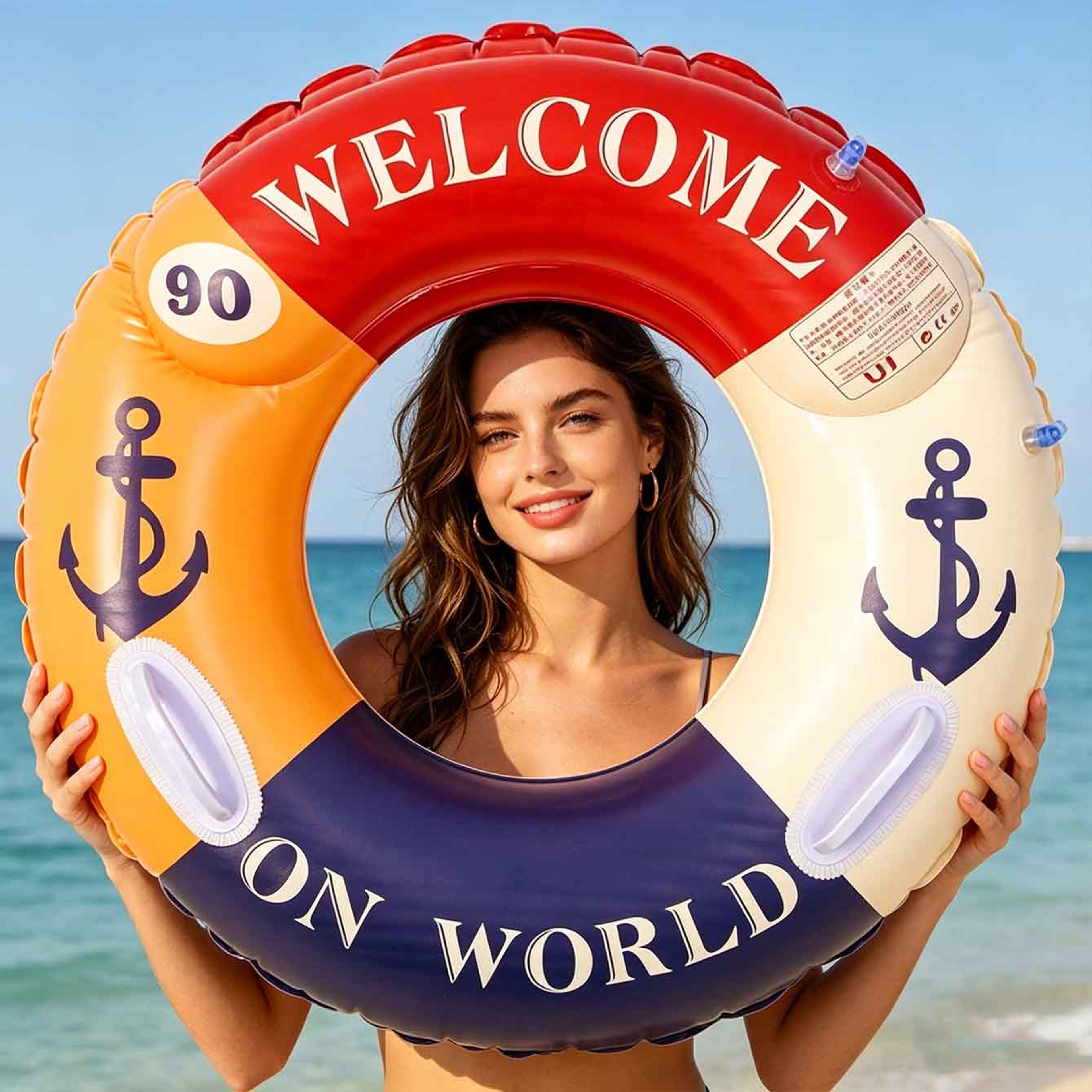 anchor style pool float with handles inflatable swim ring for beach, lake & pool fun