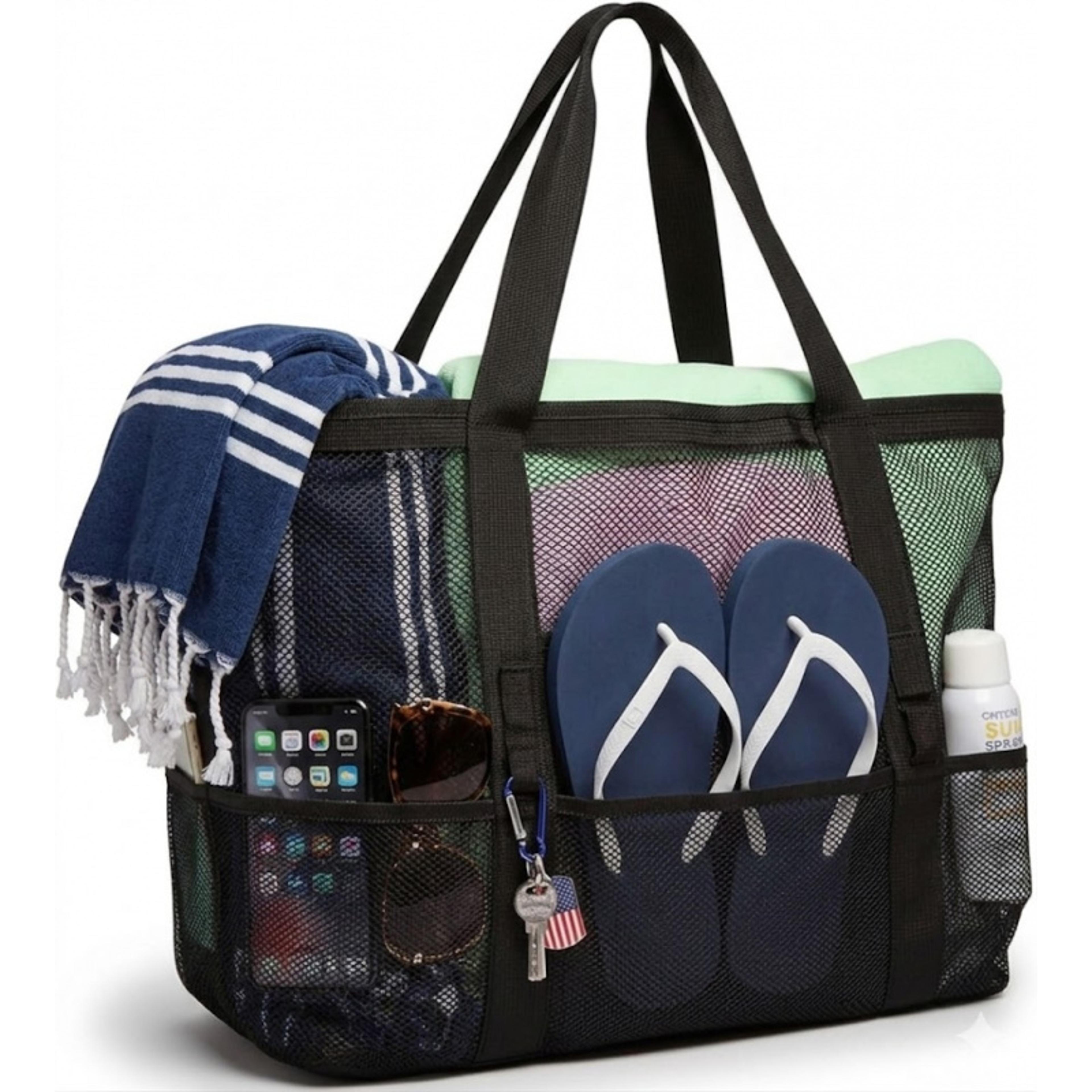 oversized mesh beach bag with pockets sand free beach toy organizer & pool travel tote