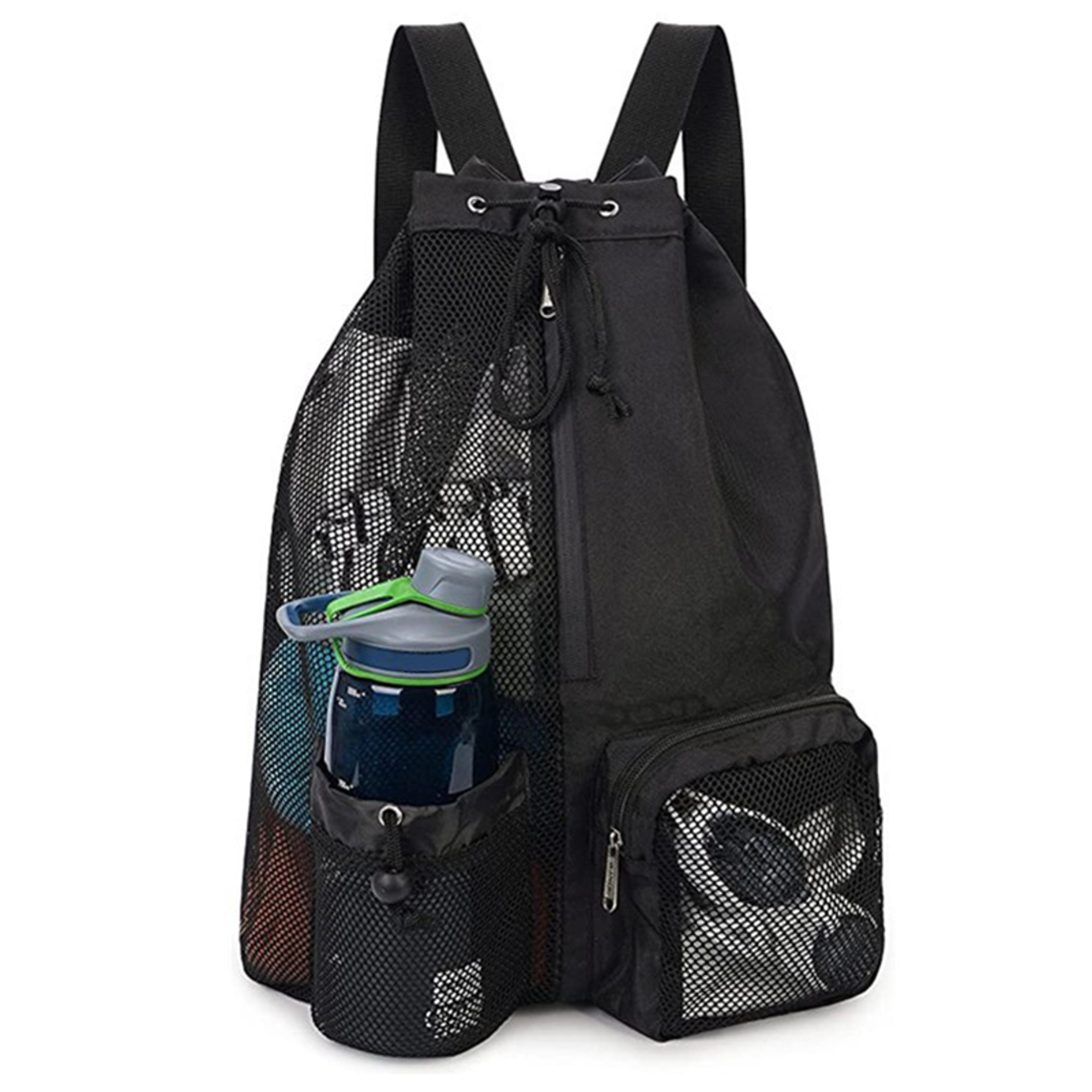 mesh swim bag drawstring backpack with wet pocket for gym, beach & pool