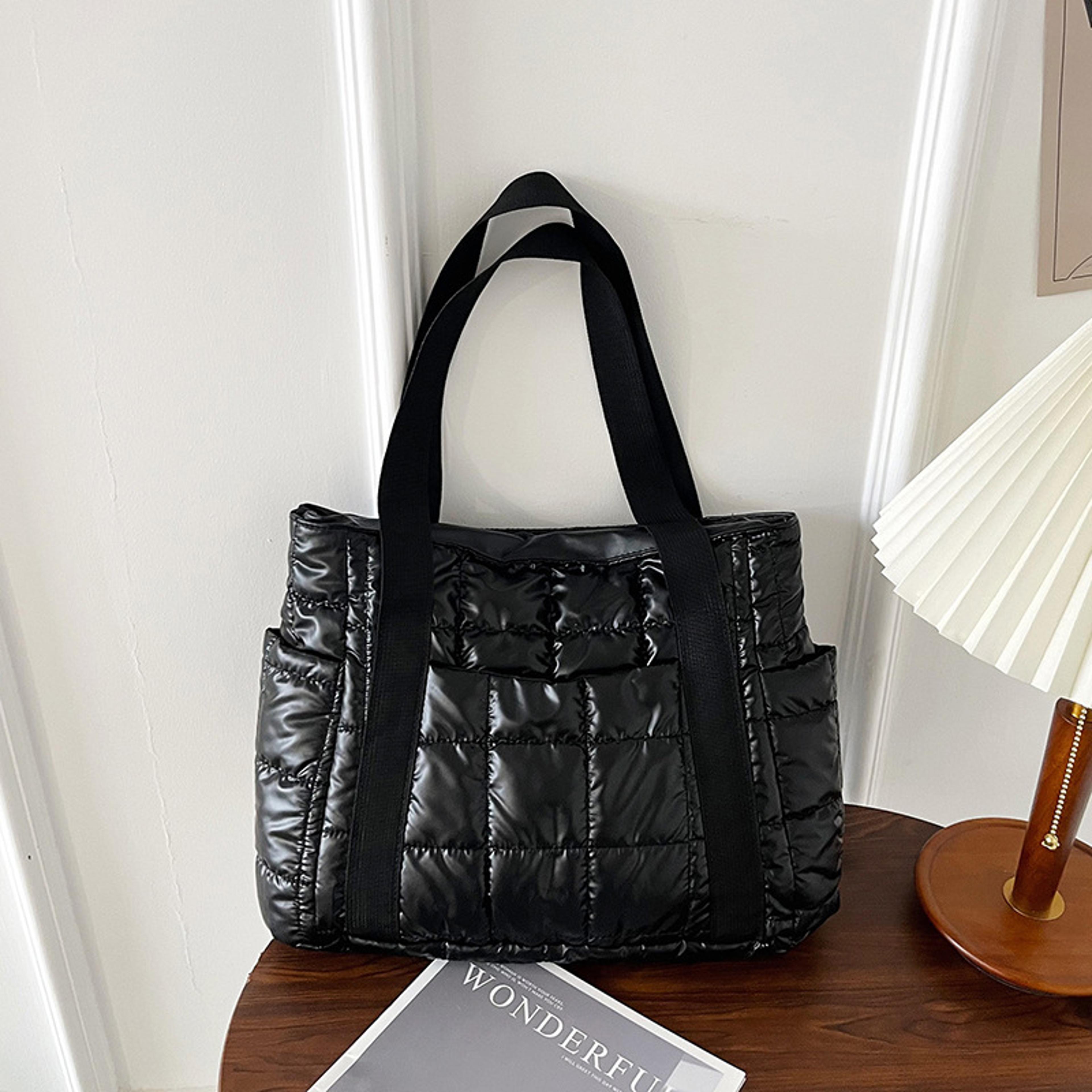 cozy puffer tote bag large capacity quilted shoulder bag for everyday winter style