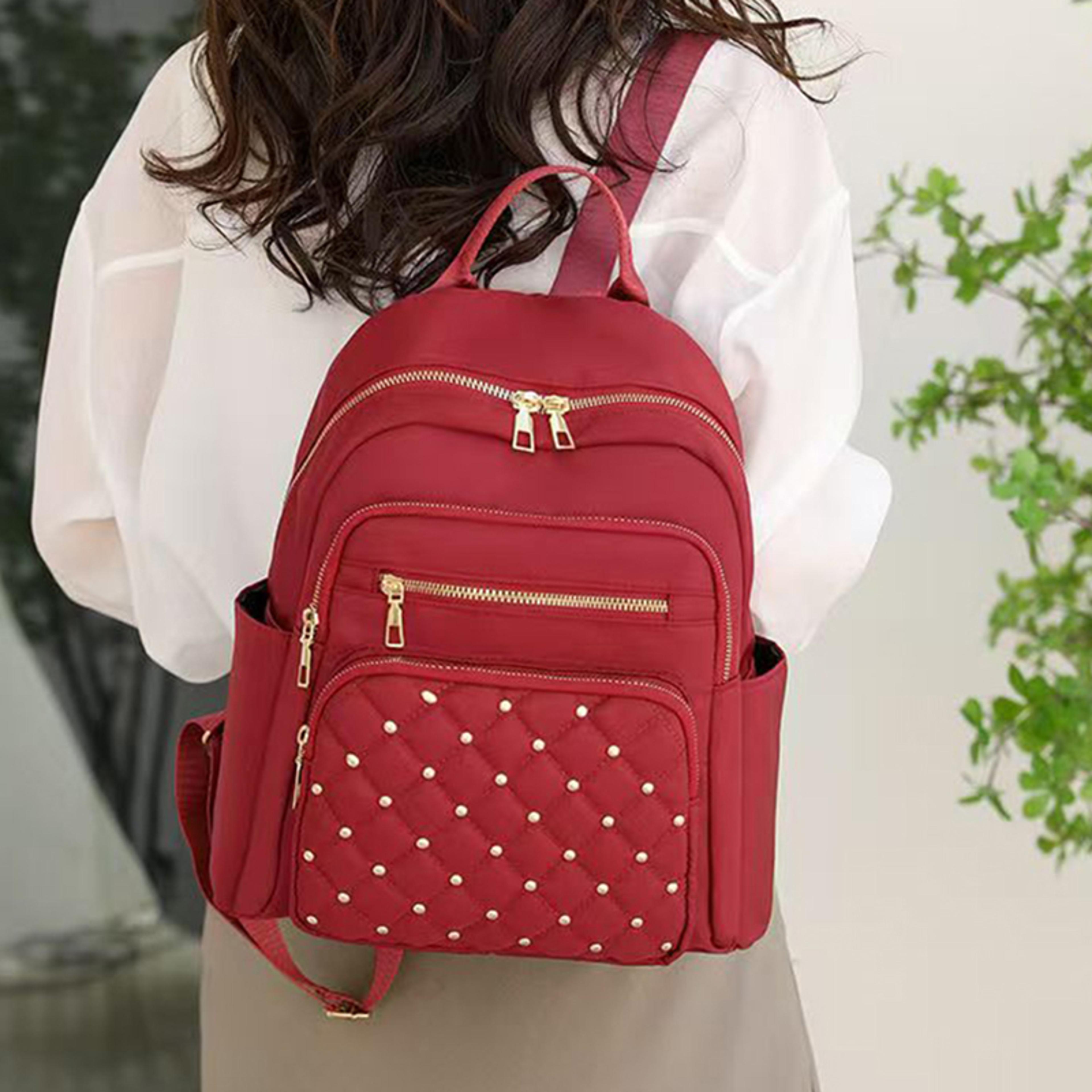 soft fabric womens backpack with side pockets lightweight casual everyday rucksack