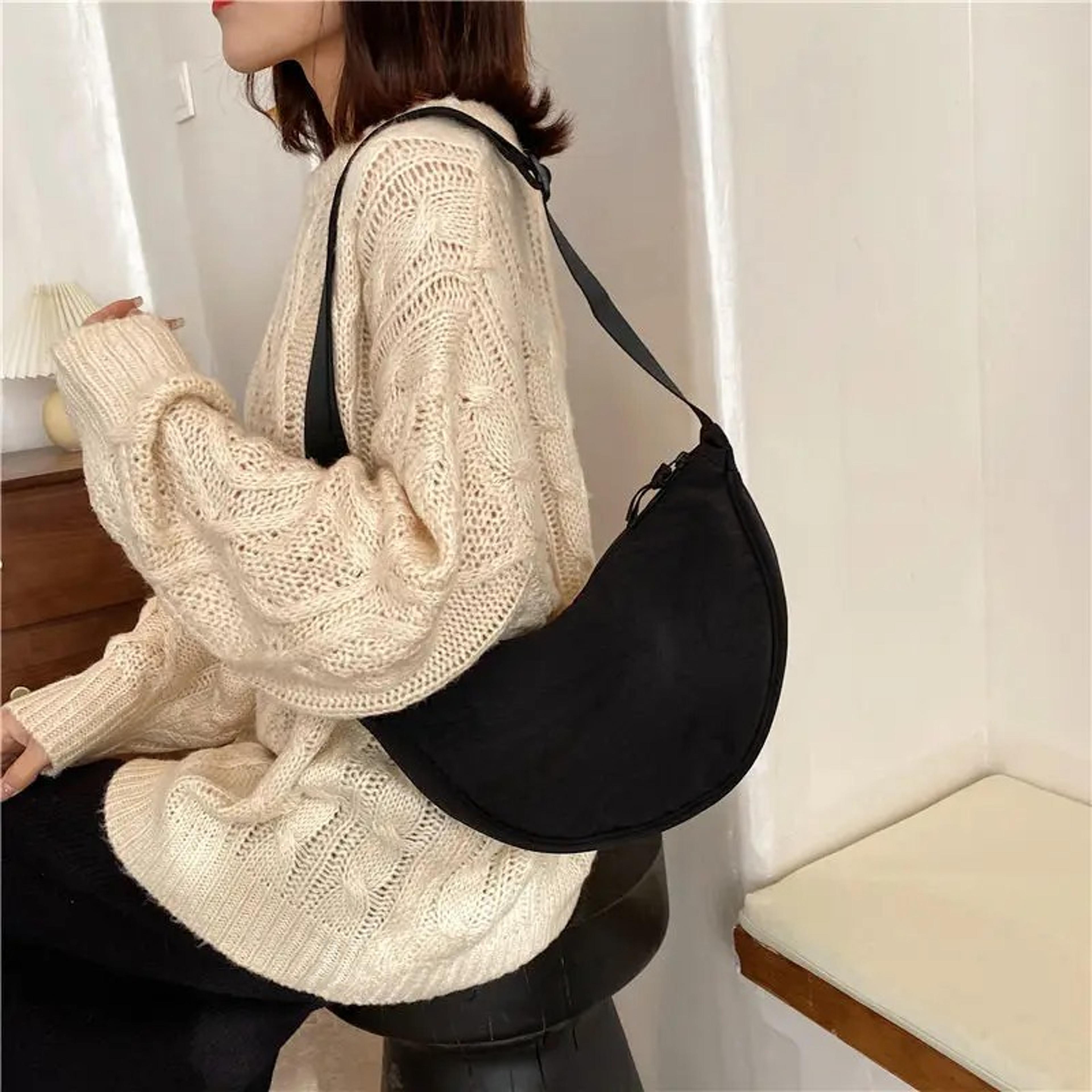 large capacity crossbody bag for women & men cotton filled half moon travel shoulder bag