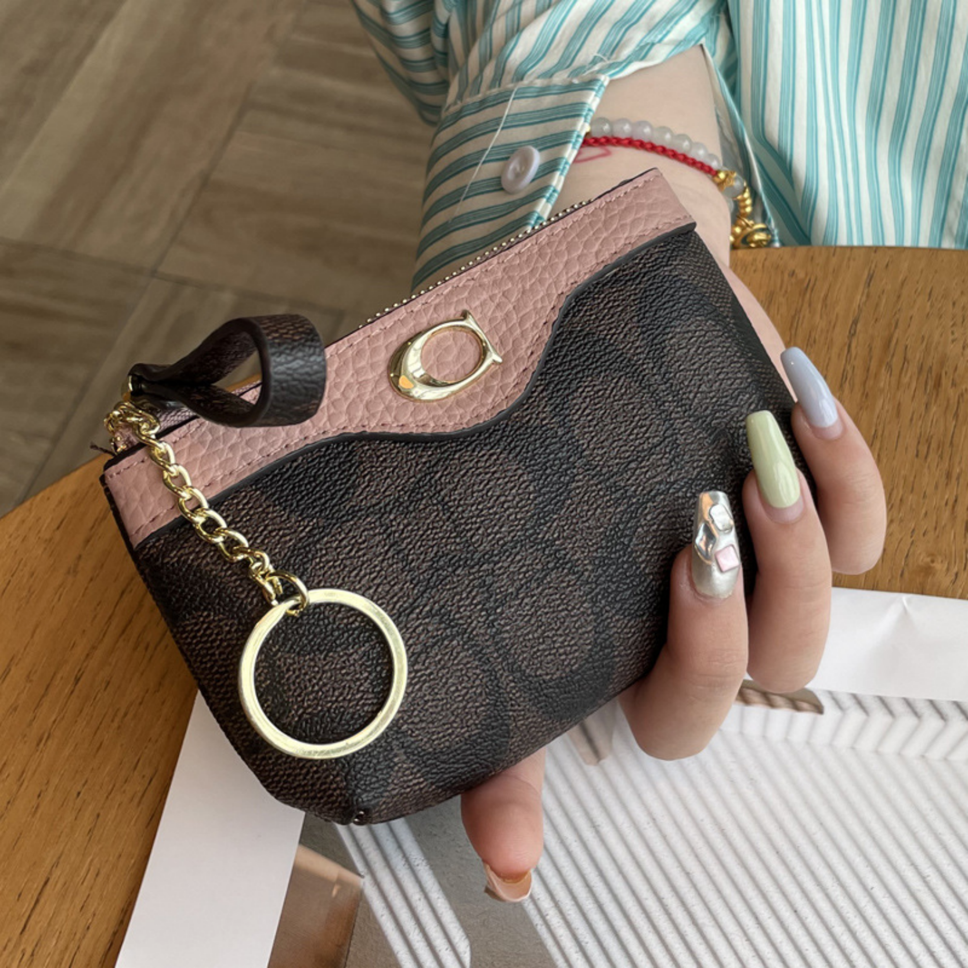 classic floral womens mini wallet compact leather card holder & small coin purse