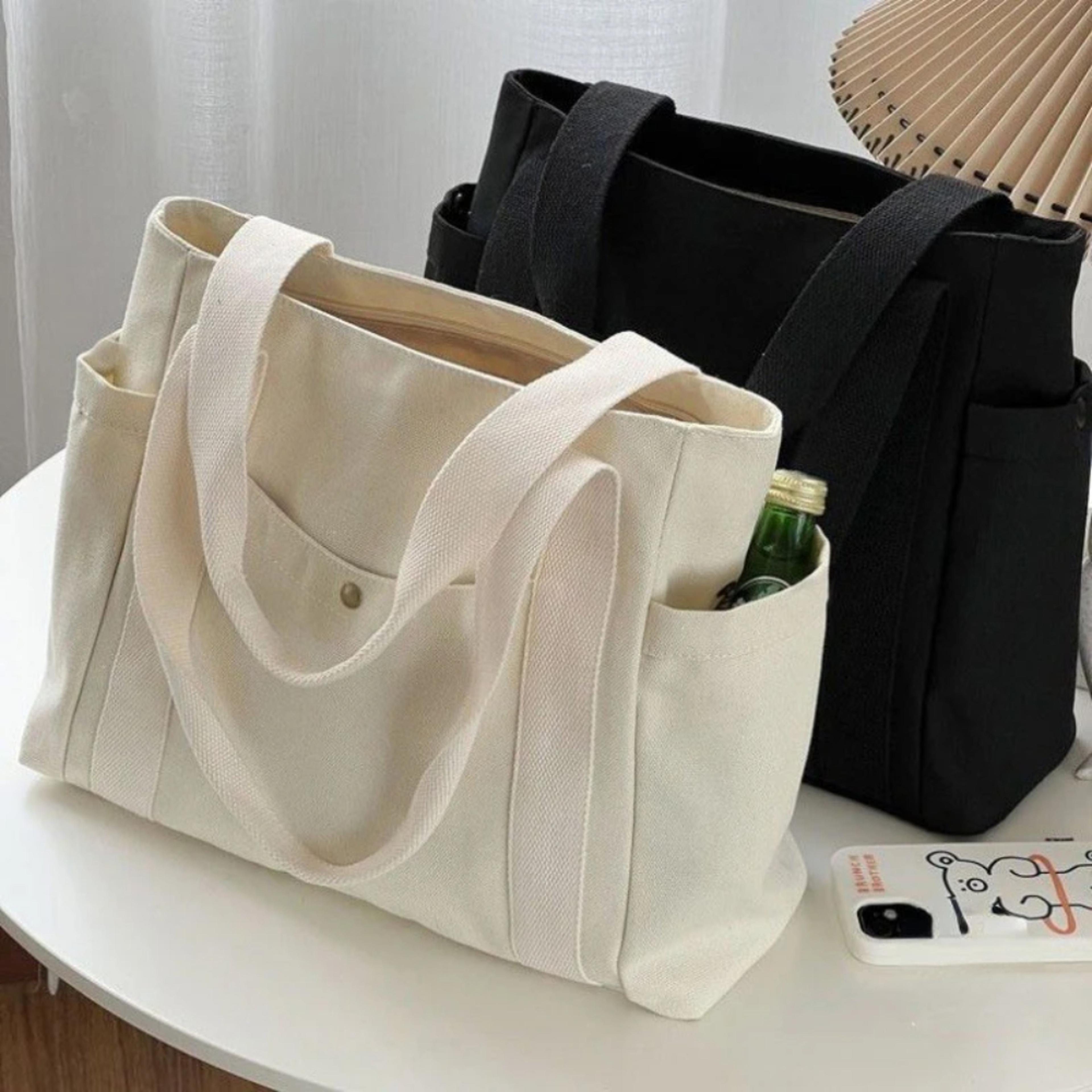 canvas tote bag large capacity work tote bag for college, commuting & everyday shopping