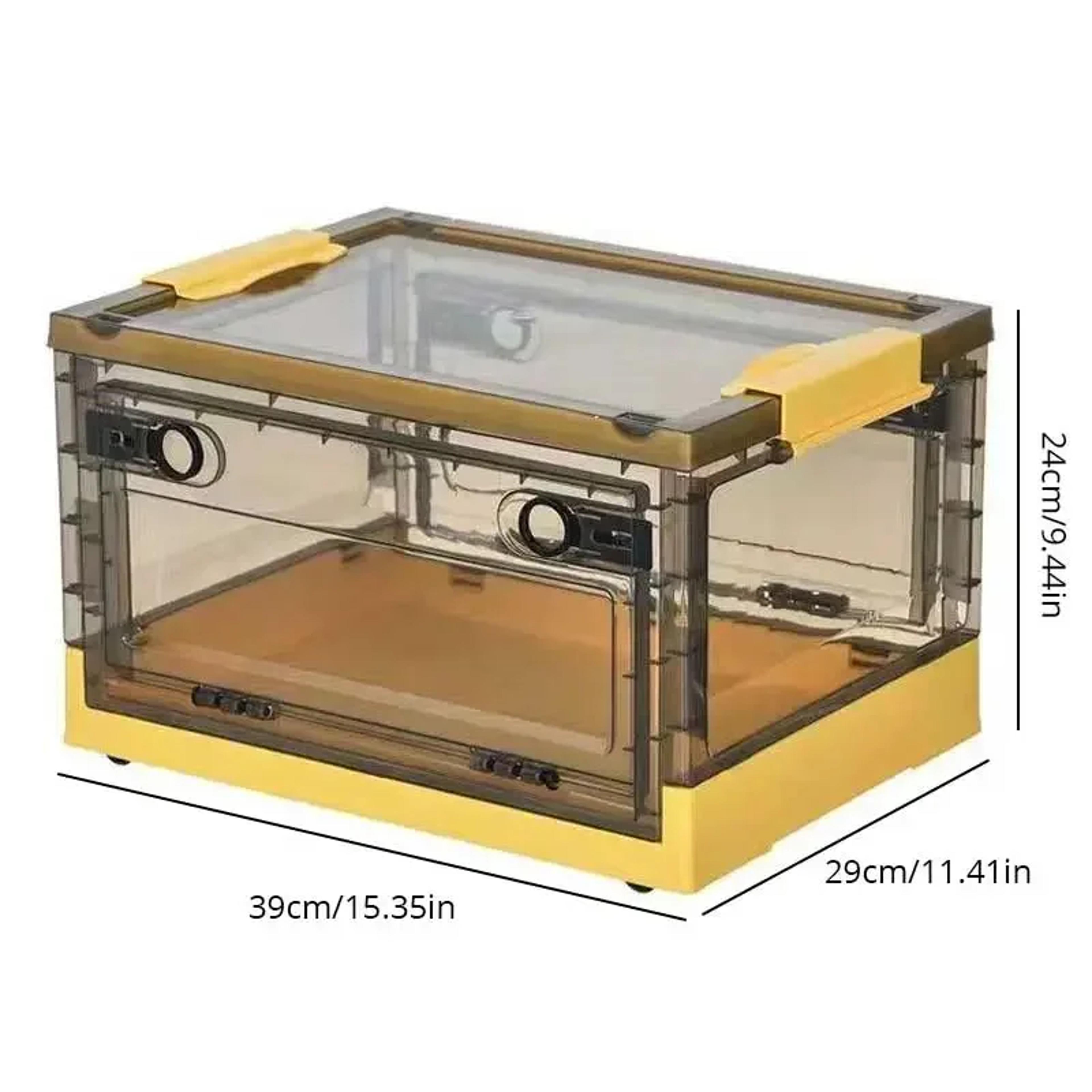 foldable clear storage box with front opening stackable clothes organizer