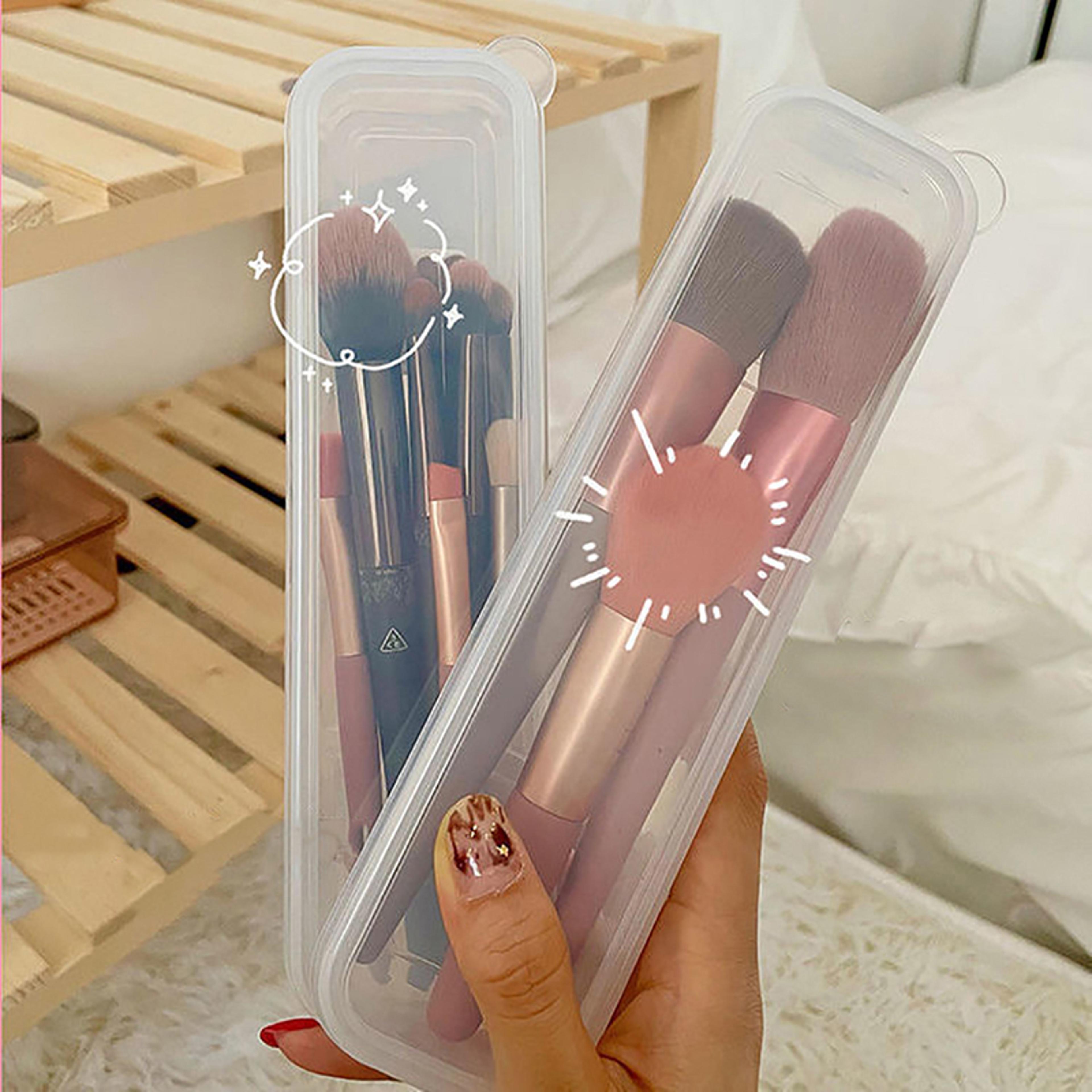 clear makeup brush organizer with lid dustproof cosmetic & eyebrow pencil storage
