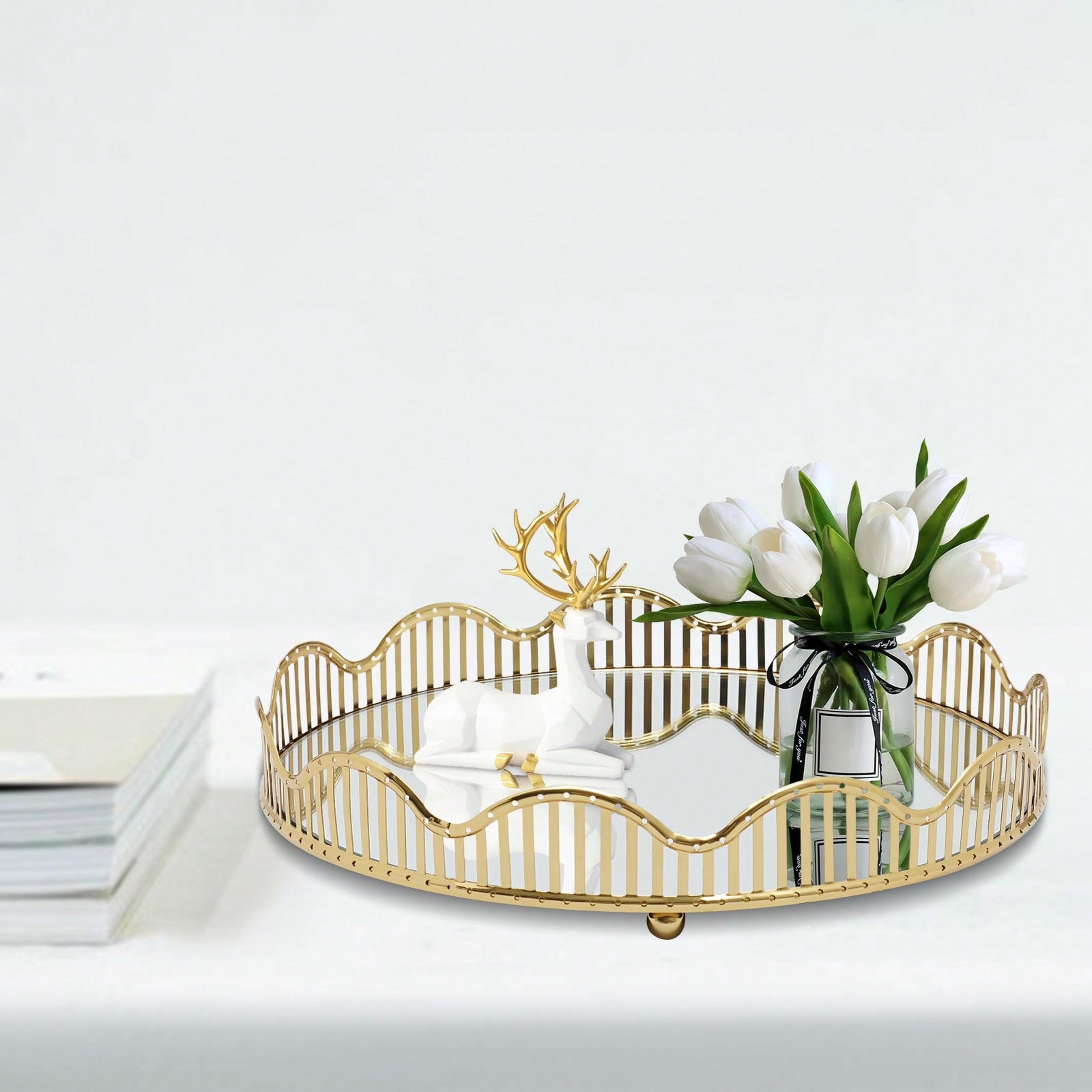 round glass vanity tray for perfume, jewelry and cosmetics display