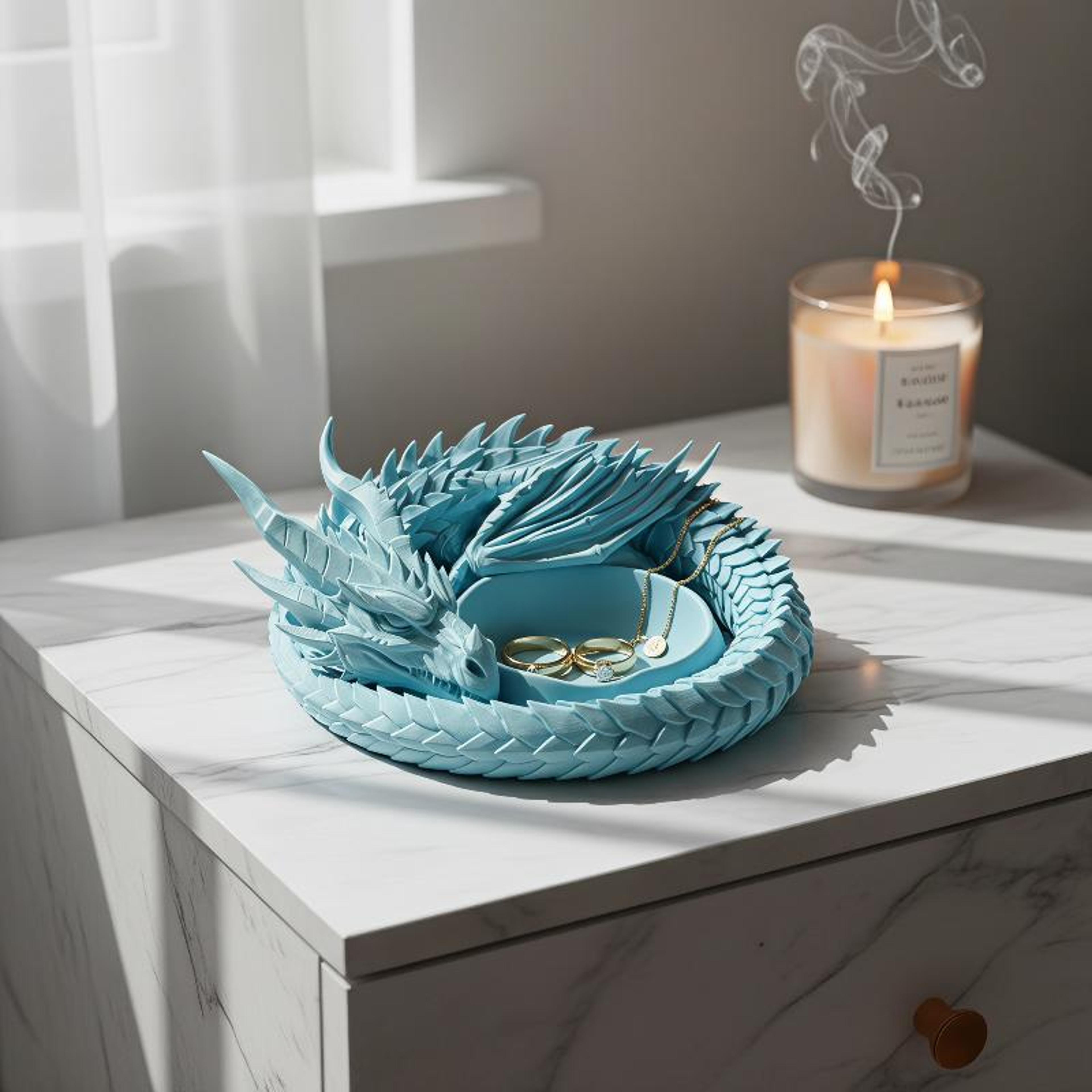 dragon guardian printed jewelry tray and trinket dish organizer