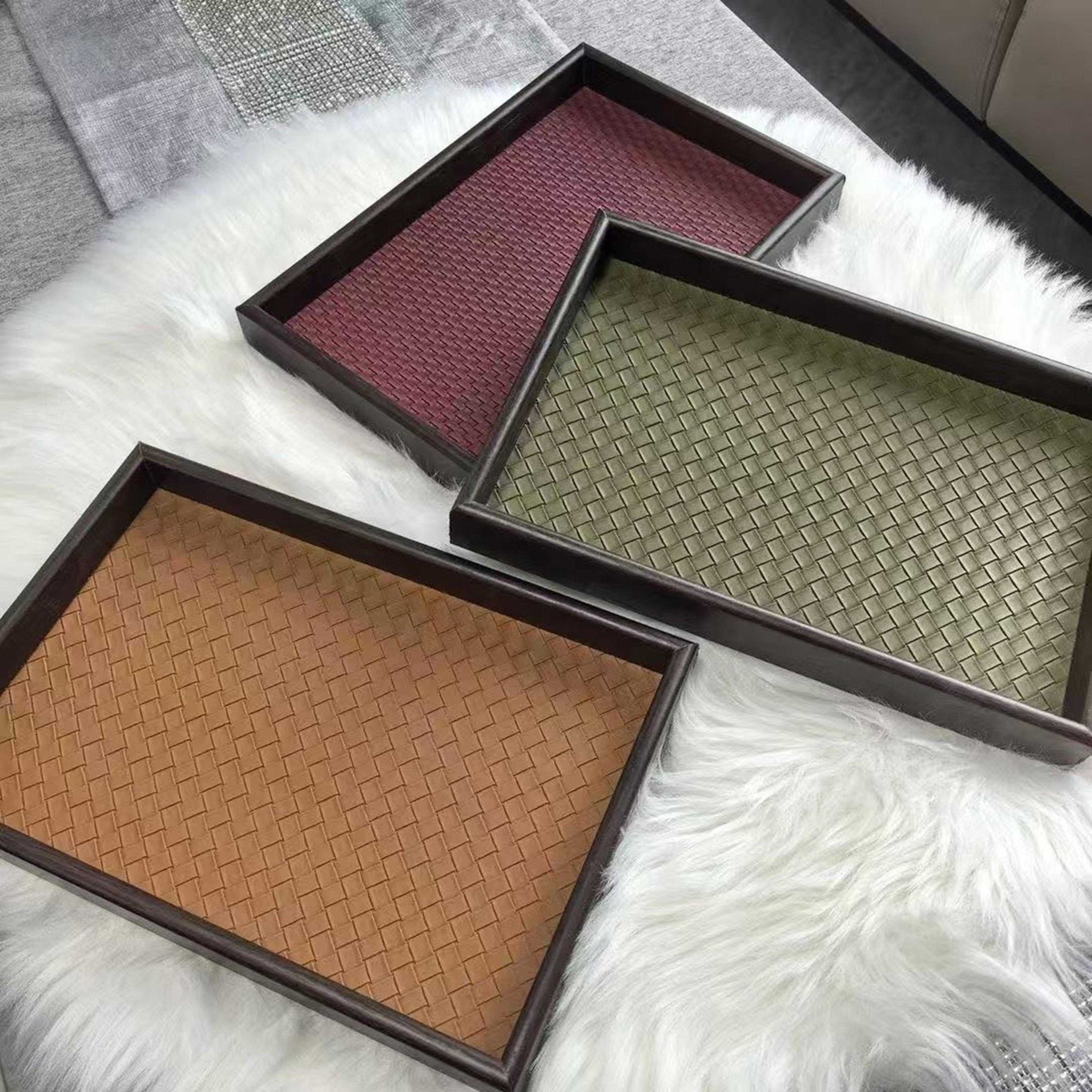 elegant woven faux leather tray for perfume, cosmetics and decorative storage