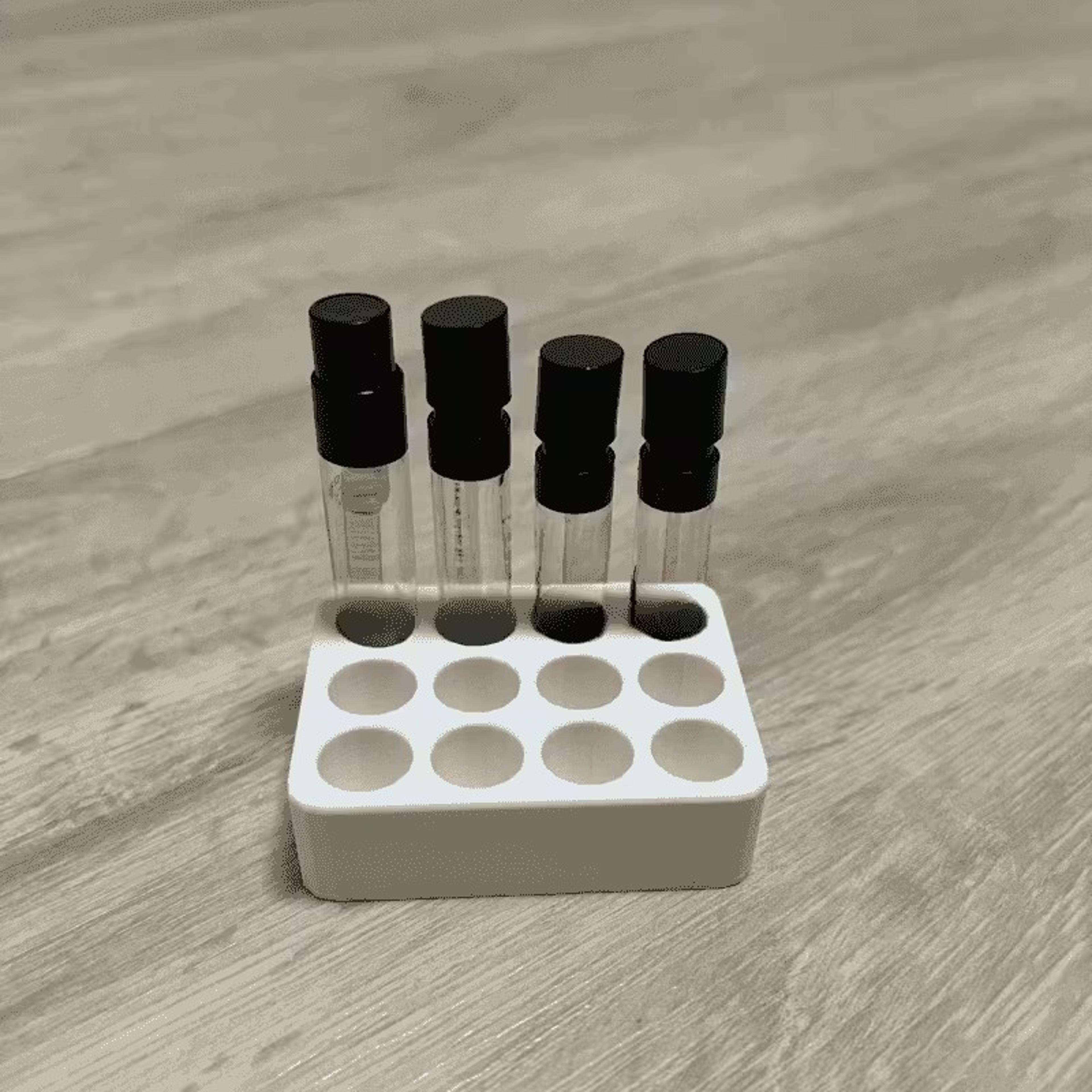 perfume sample organizer and fragrance vial holder display tray for mini perfume bottles