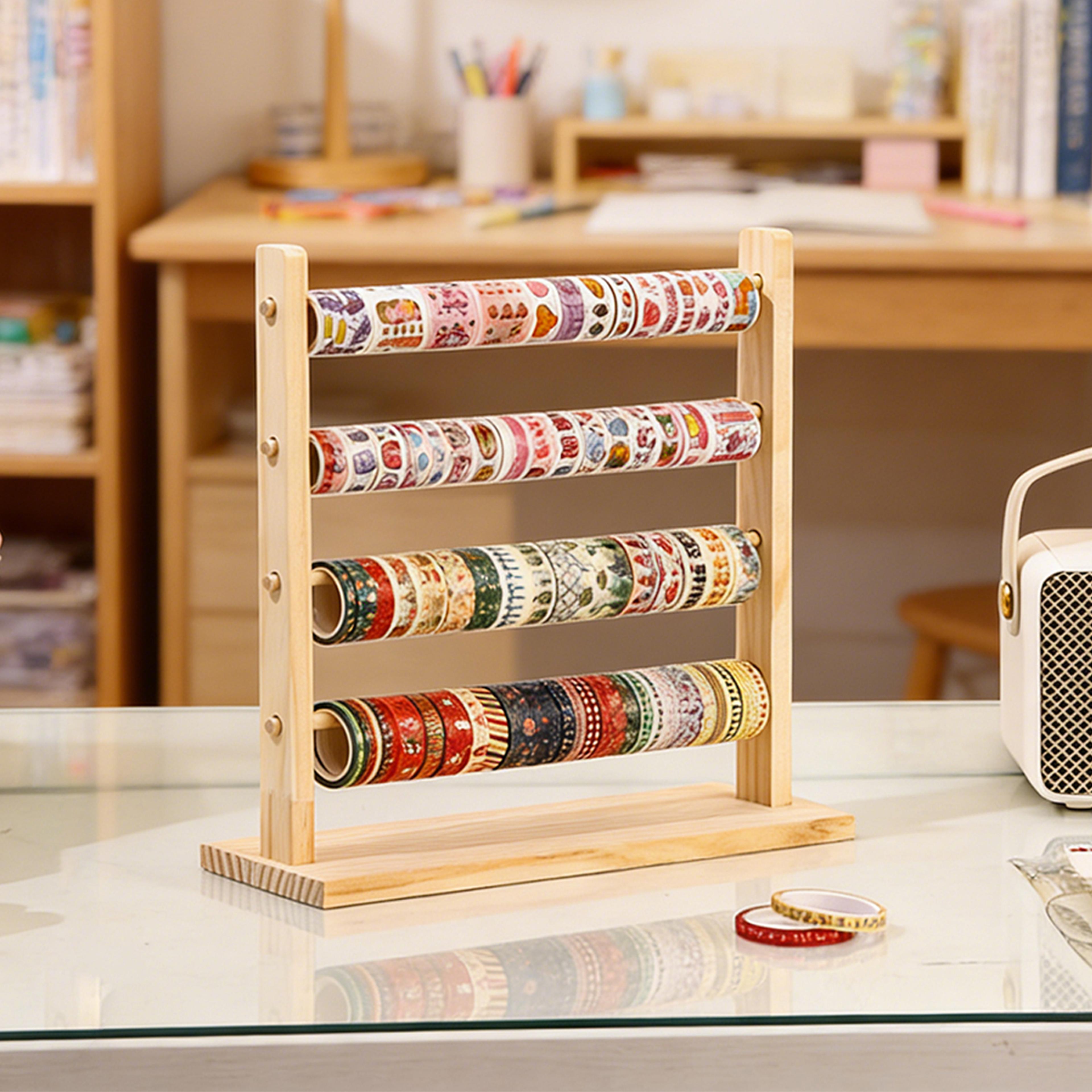wooden ribbon organizer and washi tape storage rack for crafts