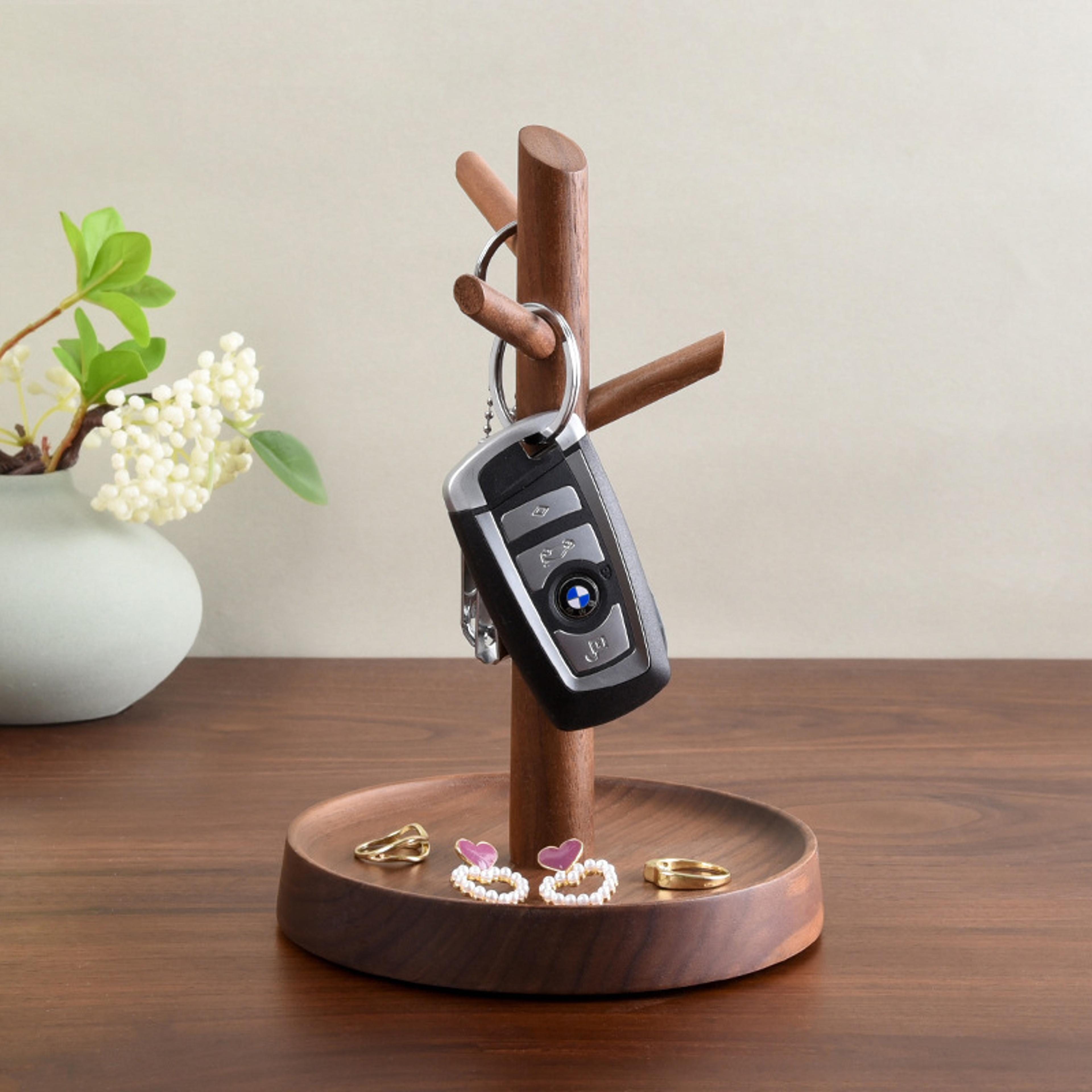 hemu solid wood key holder with tray and jewelry organizer for entryway and dresser
