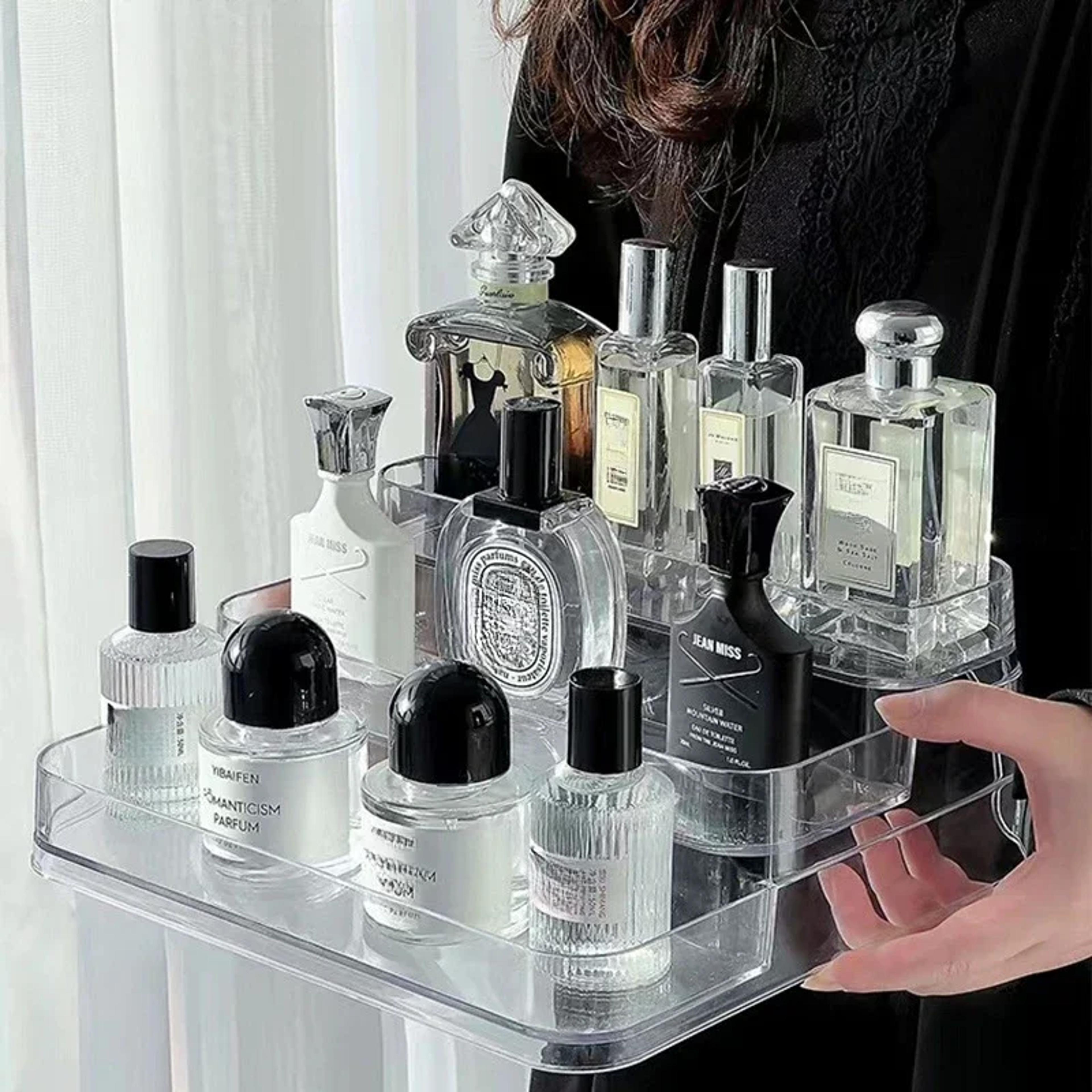 acrylic perfume organizer clear perfume display stand for vanity & fragrance storage