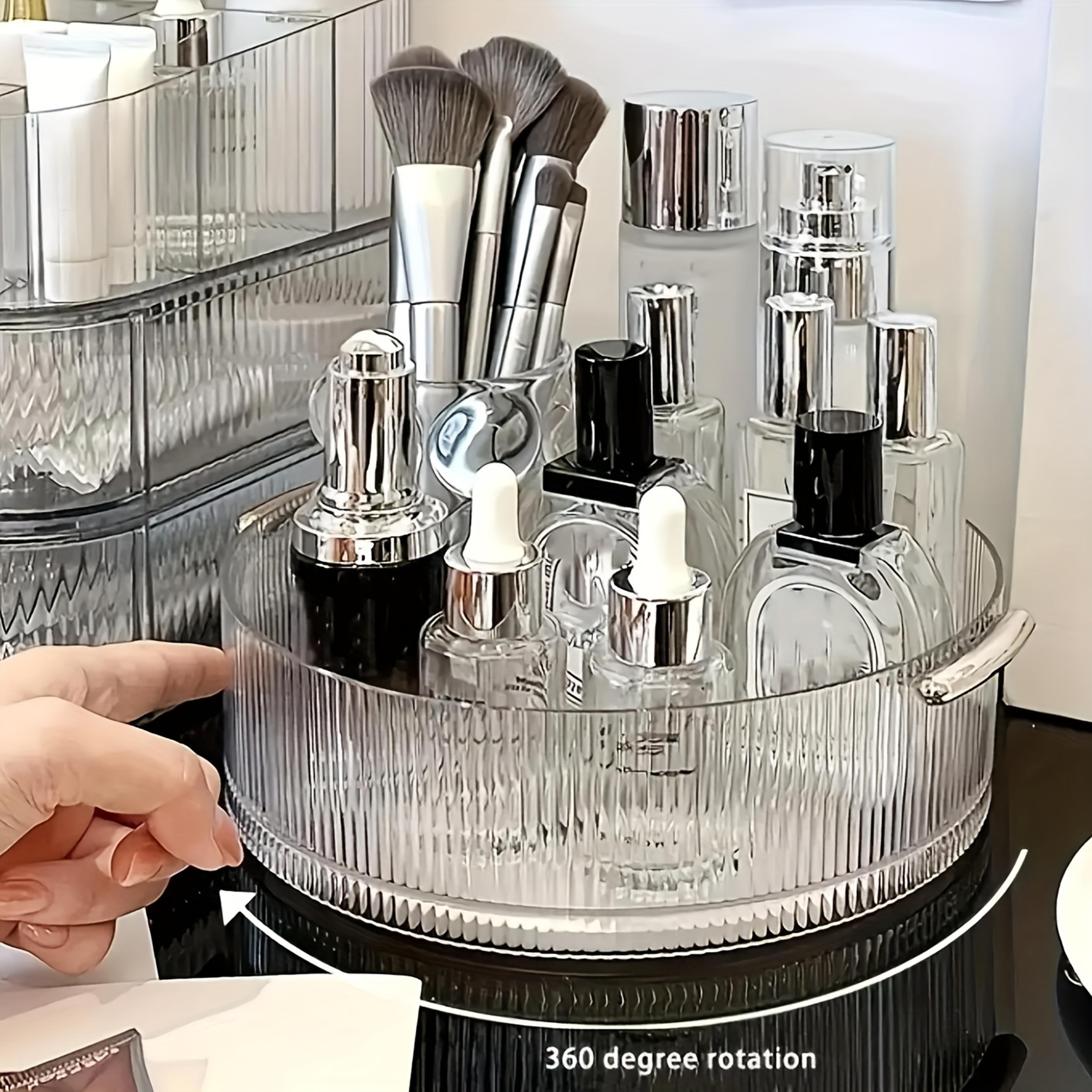 rotating makeup organizer and perfume organizer vanity storage tray