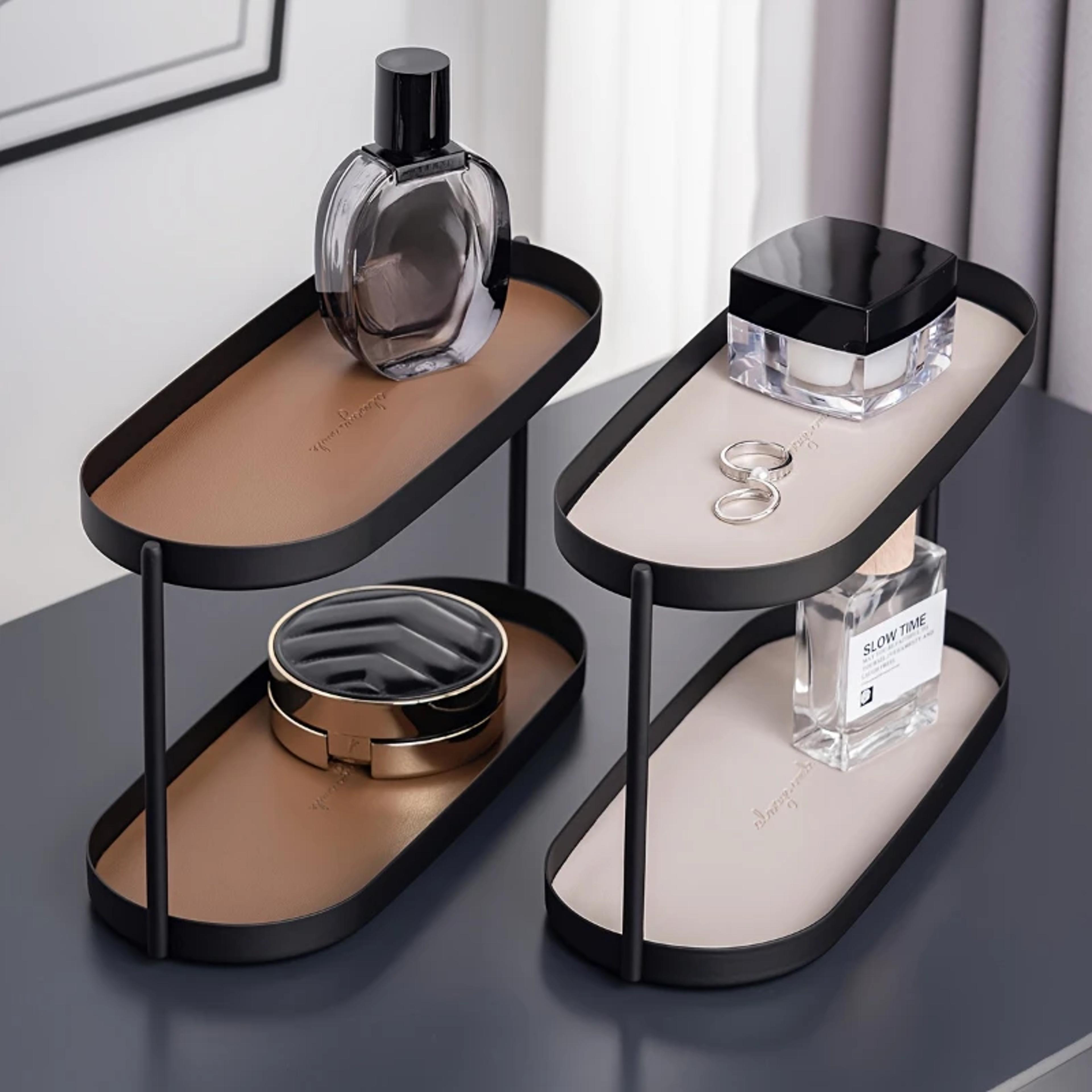 perfume organizer and cosmetic display rack for vanity, countertop and dresser
