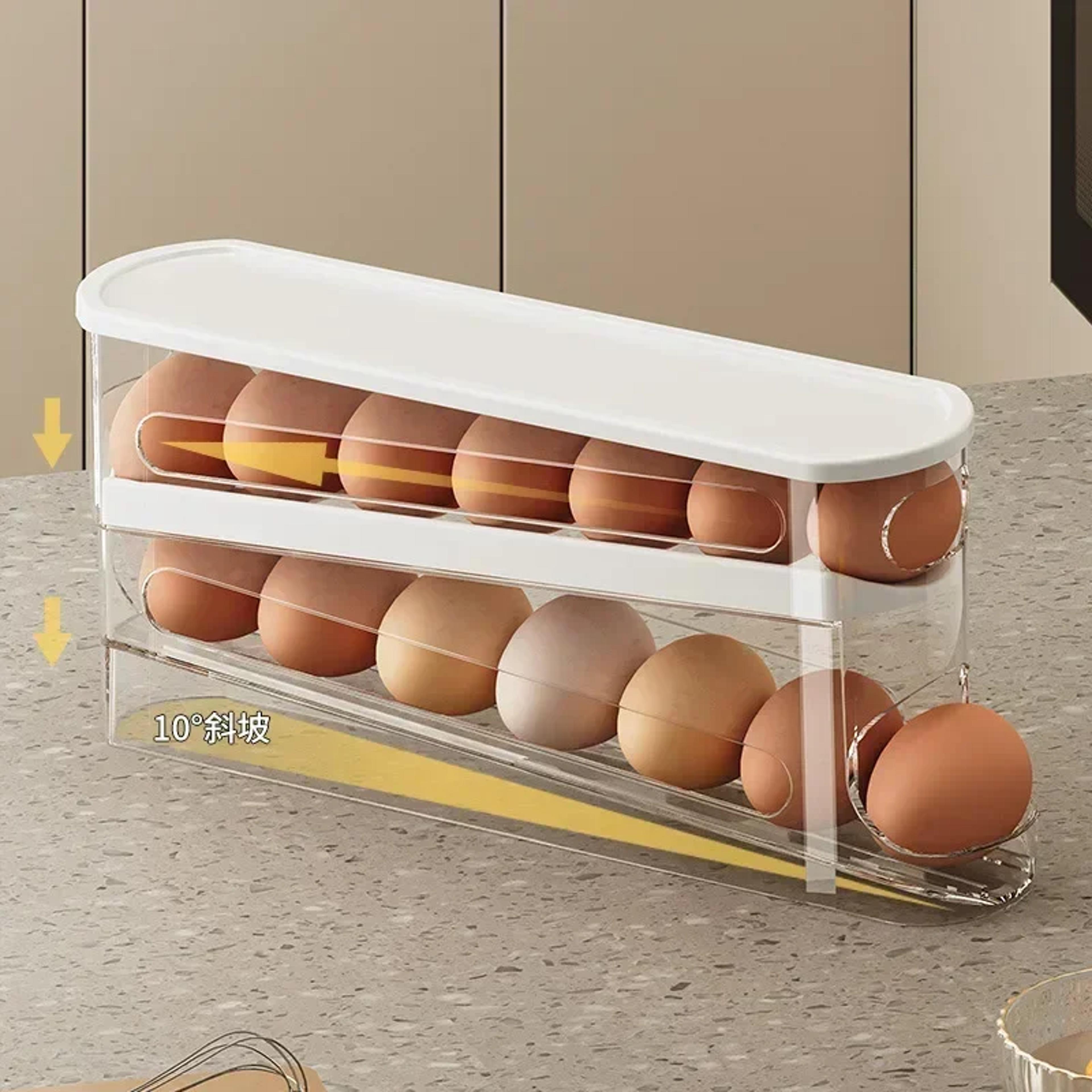 automatic rolling egg dispenser and refrigerator egg organizer