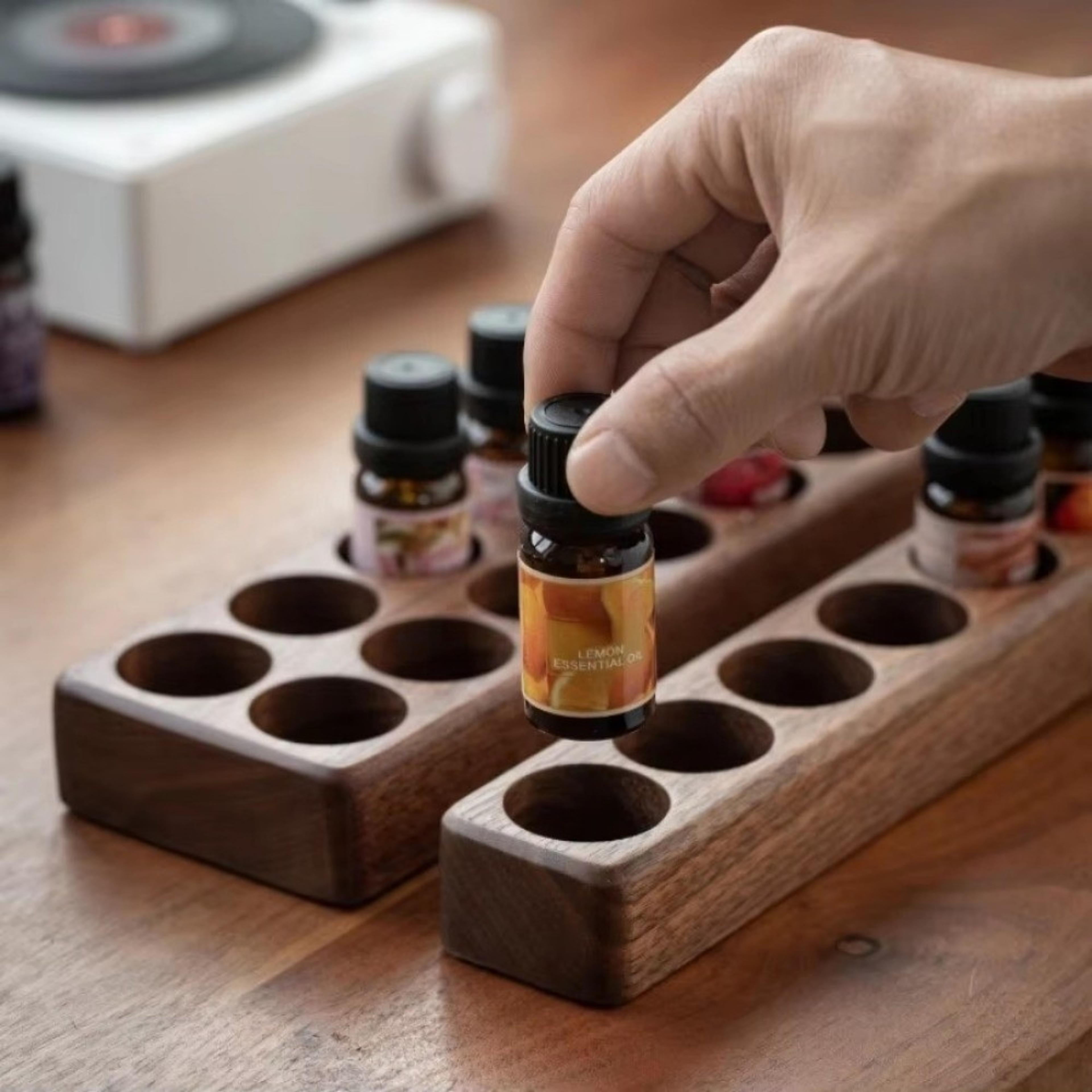 natural wood essential oil holder and perfume bottle organizer desktop display rack