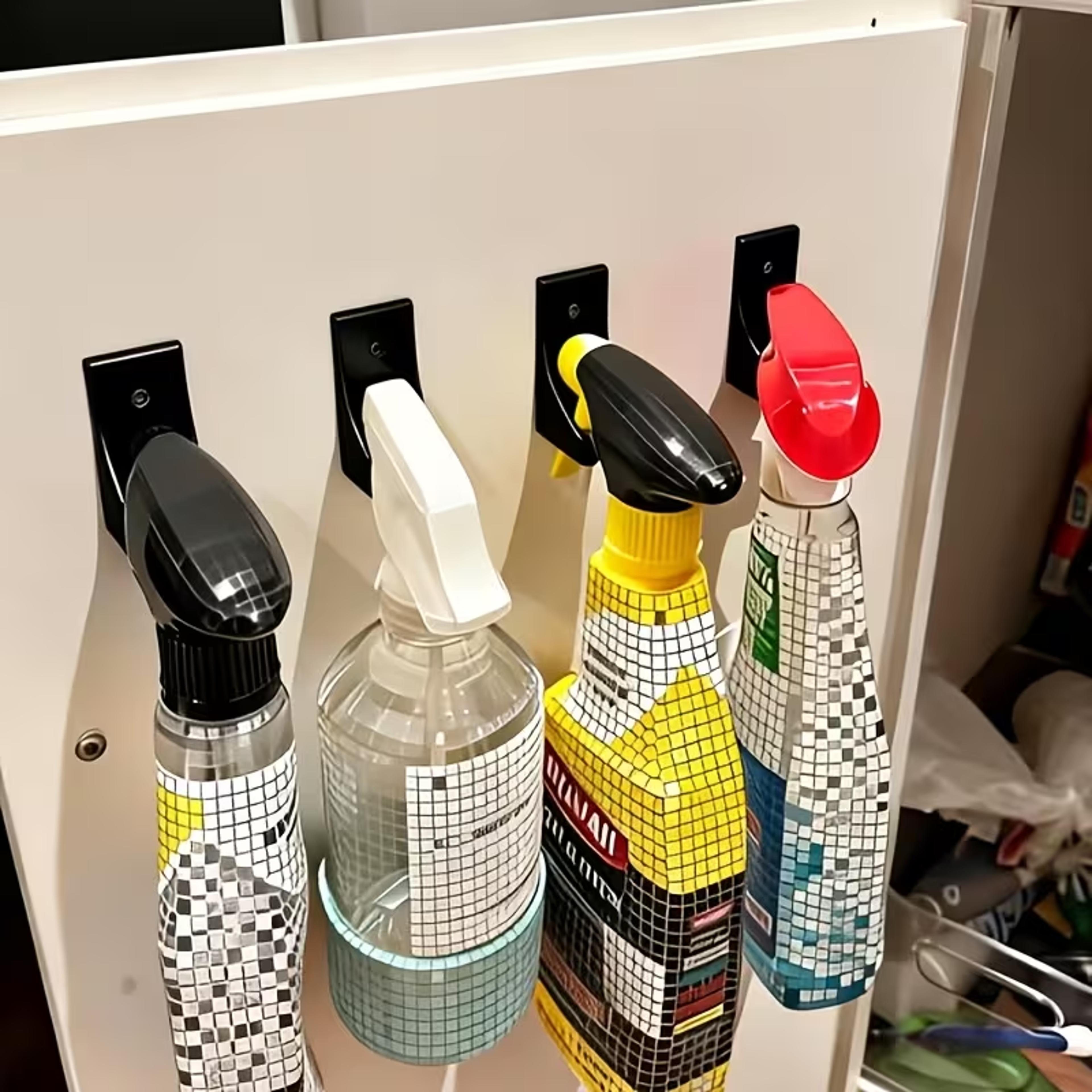 wall mounted spray bottle holder space-saving cleaning supply organizer