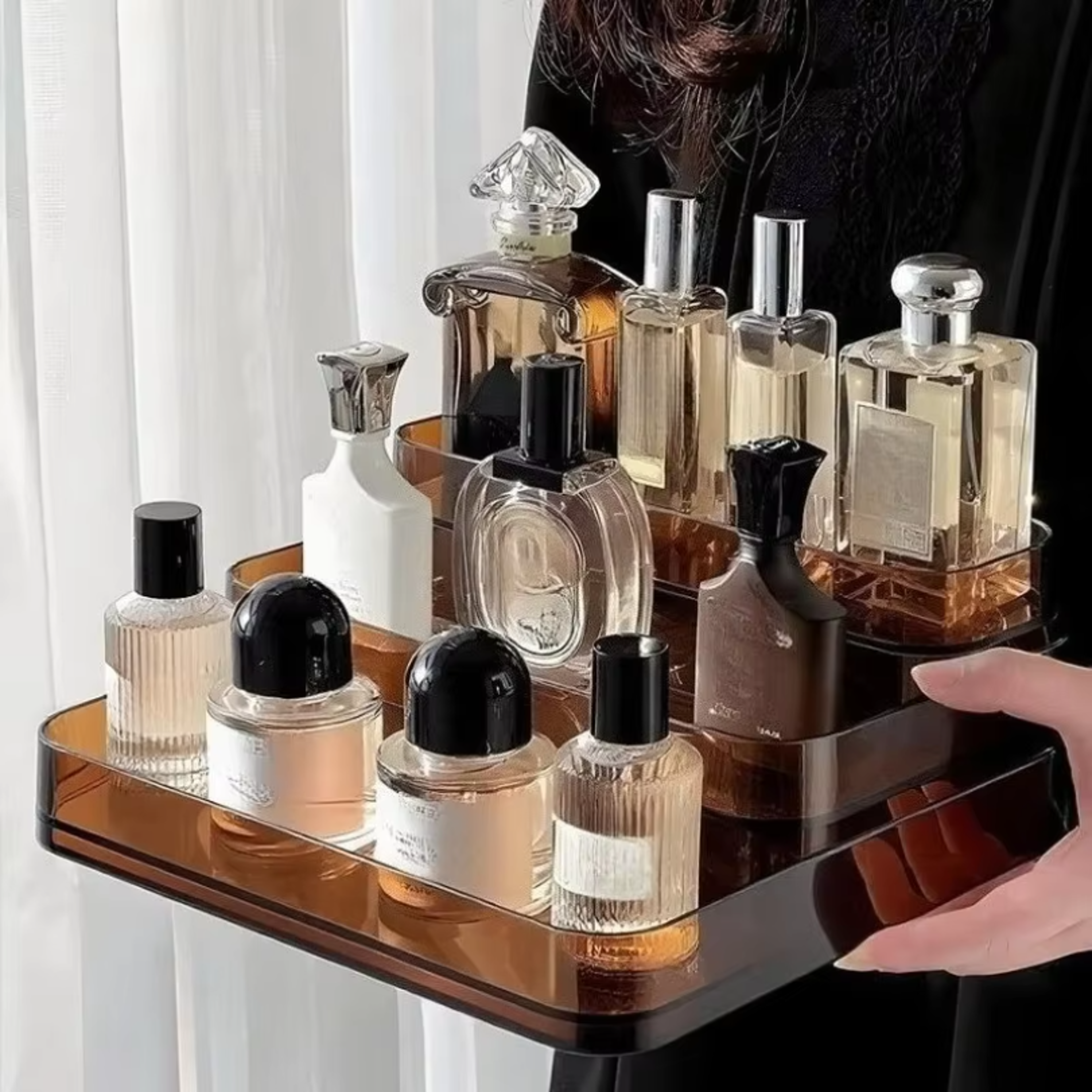 perfume organizer and cosmetic display stand for vanity and countertop