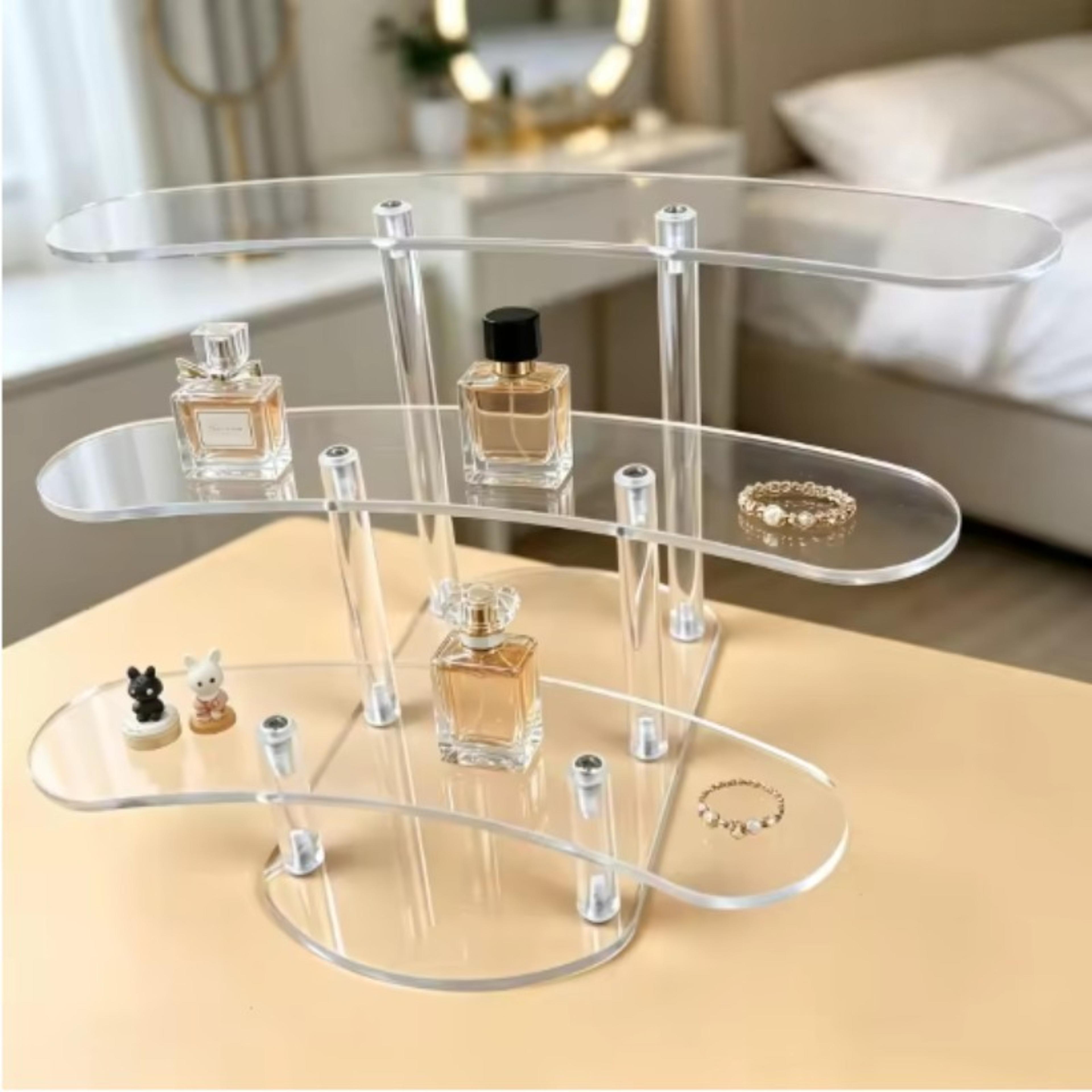 acrylic display stand clear wave shelf riser and perfume organizer