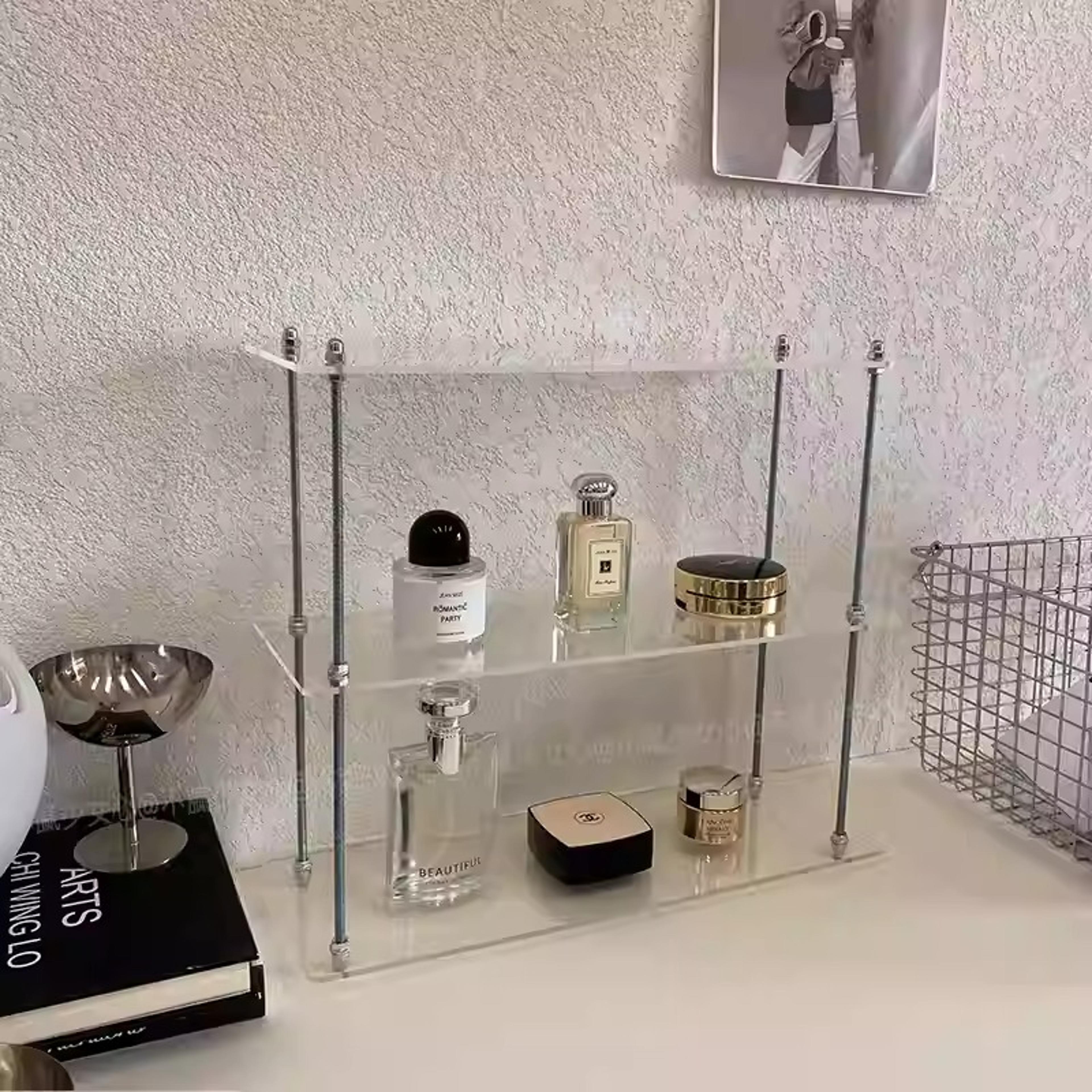 adjustable acrylic perfume organizer clear tiered perfume display stand for vanity & cosmetics