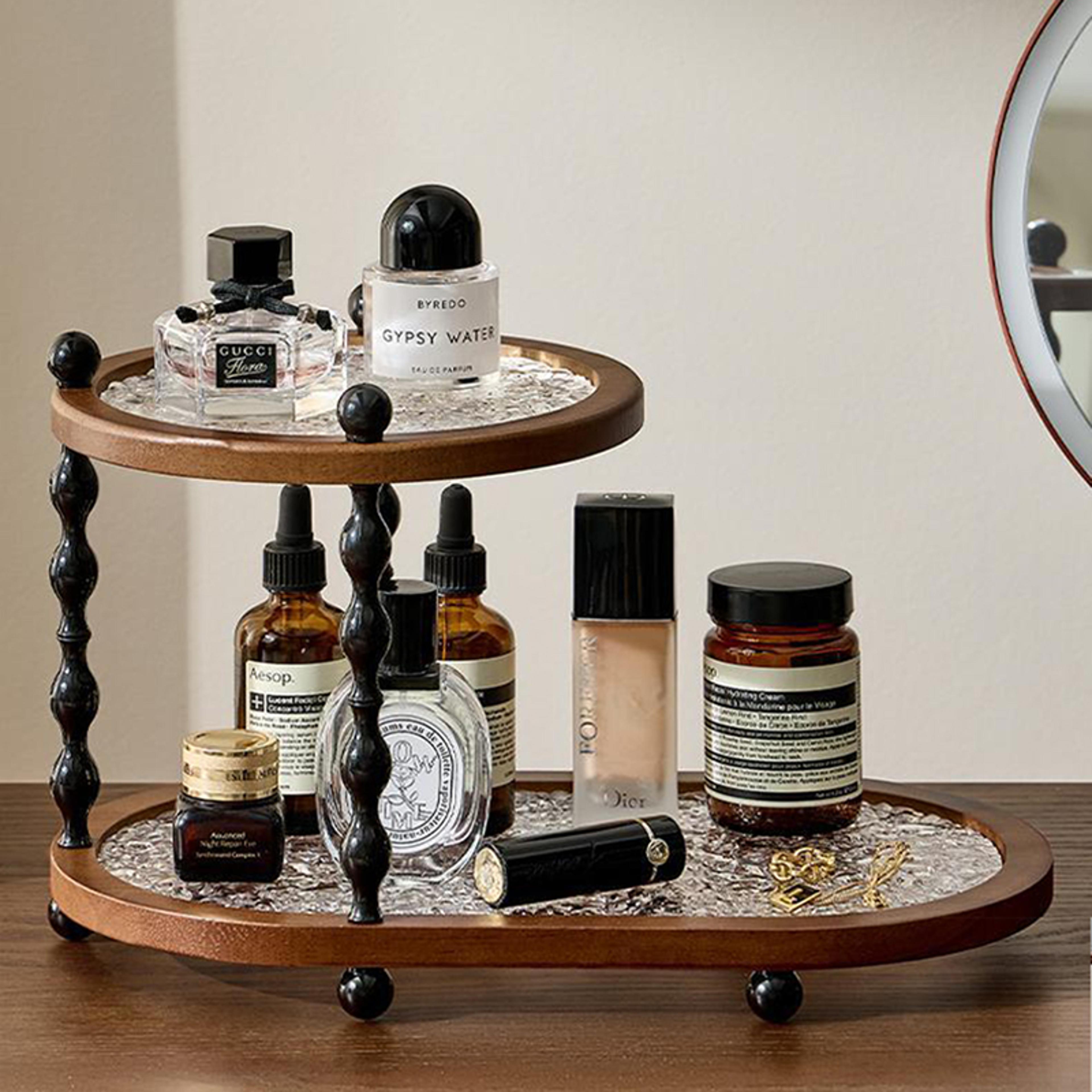 wooden perfume organizer and vanity display rack