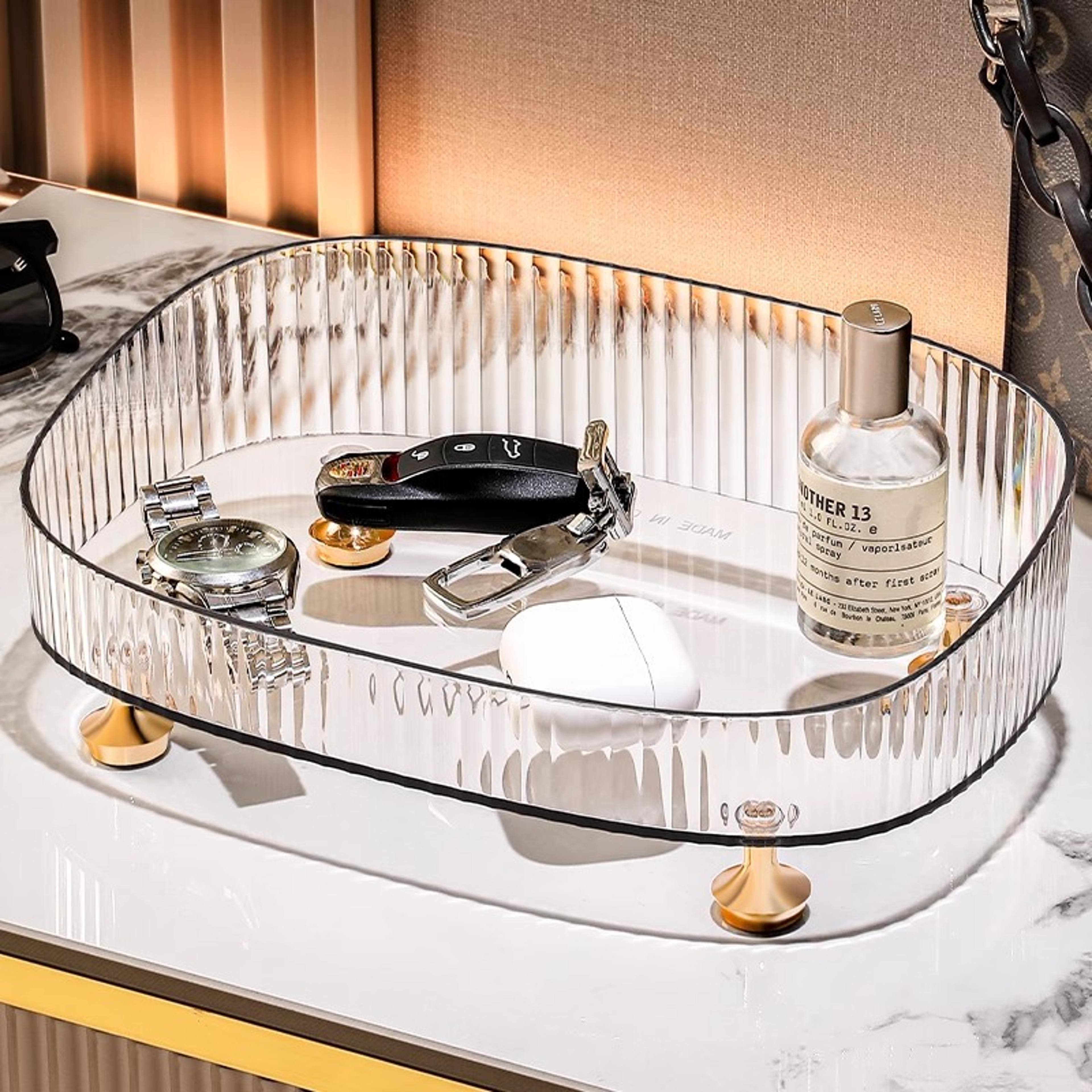 large capacity perfume organizer and bathroom vanity tray for skincare & cosmetics