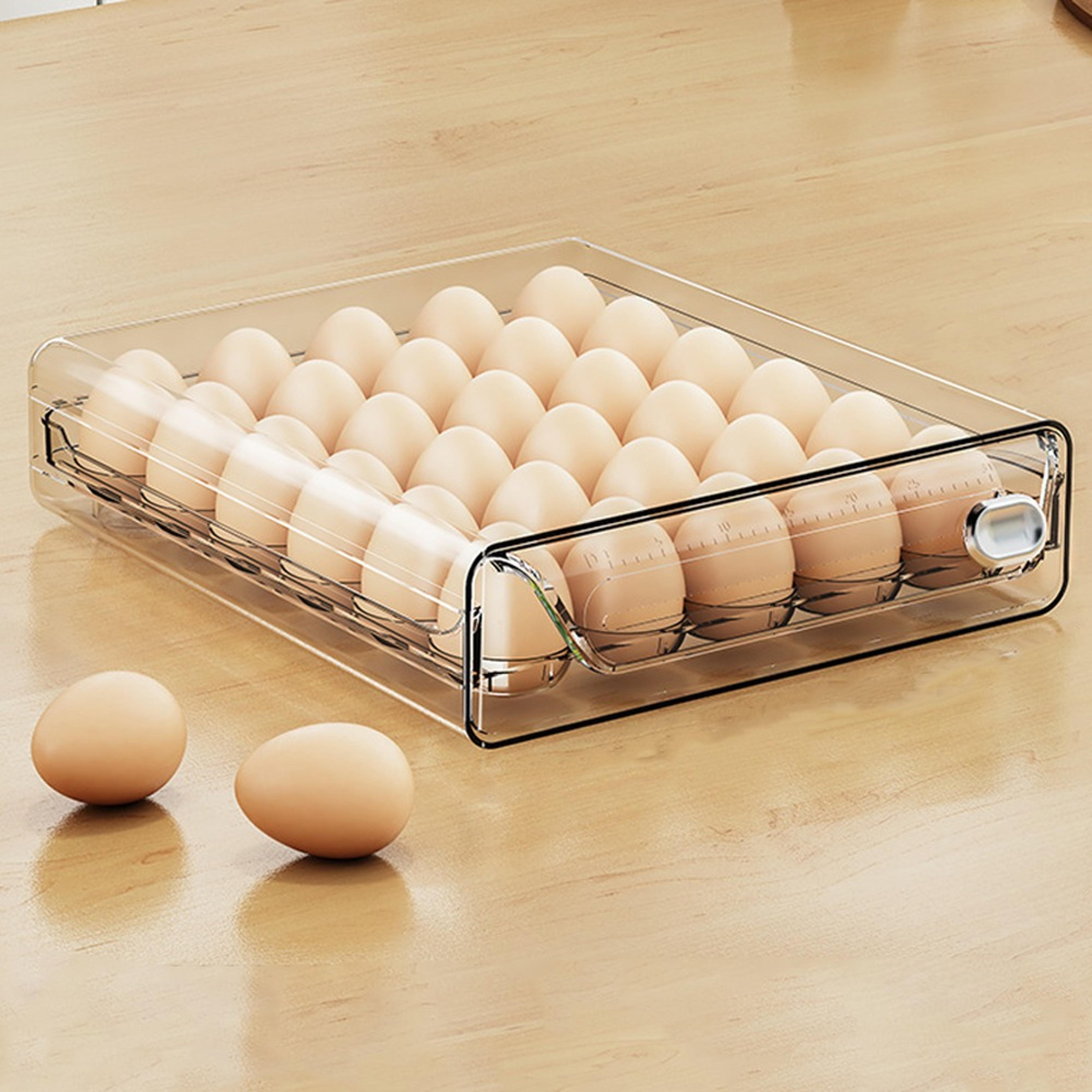 clear double layer egg holder for refrigerator with freshness time scale