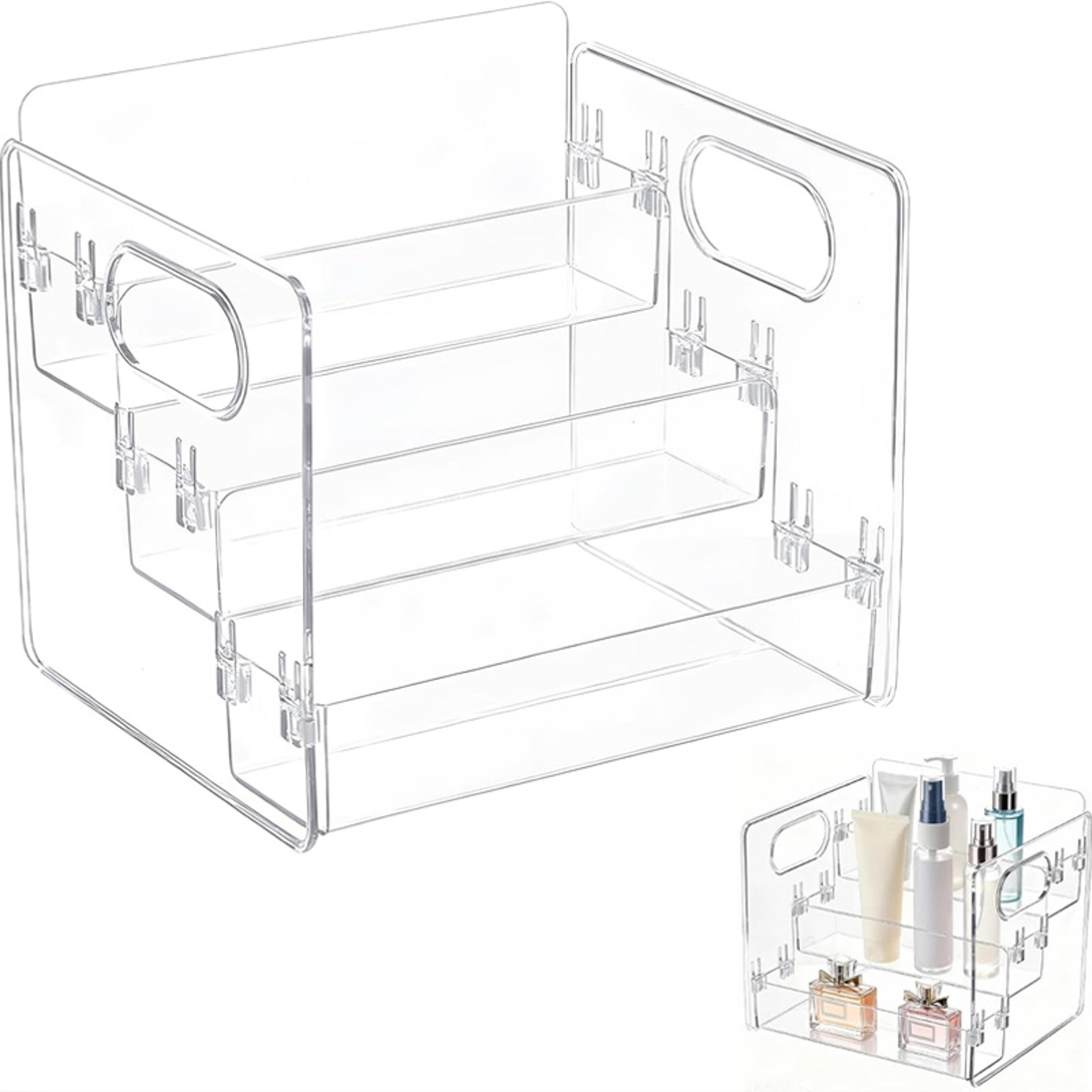 makeup organizer with carry handle for vanity, cosmetics and jewelry