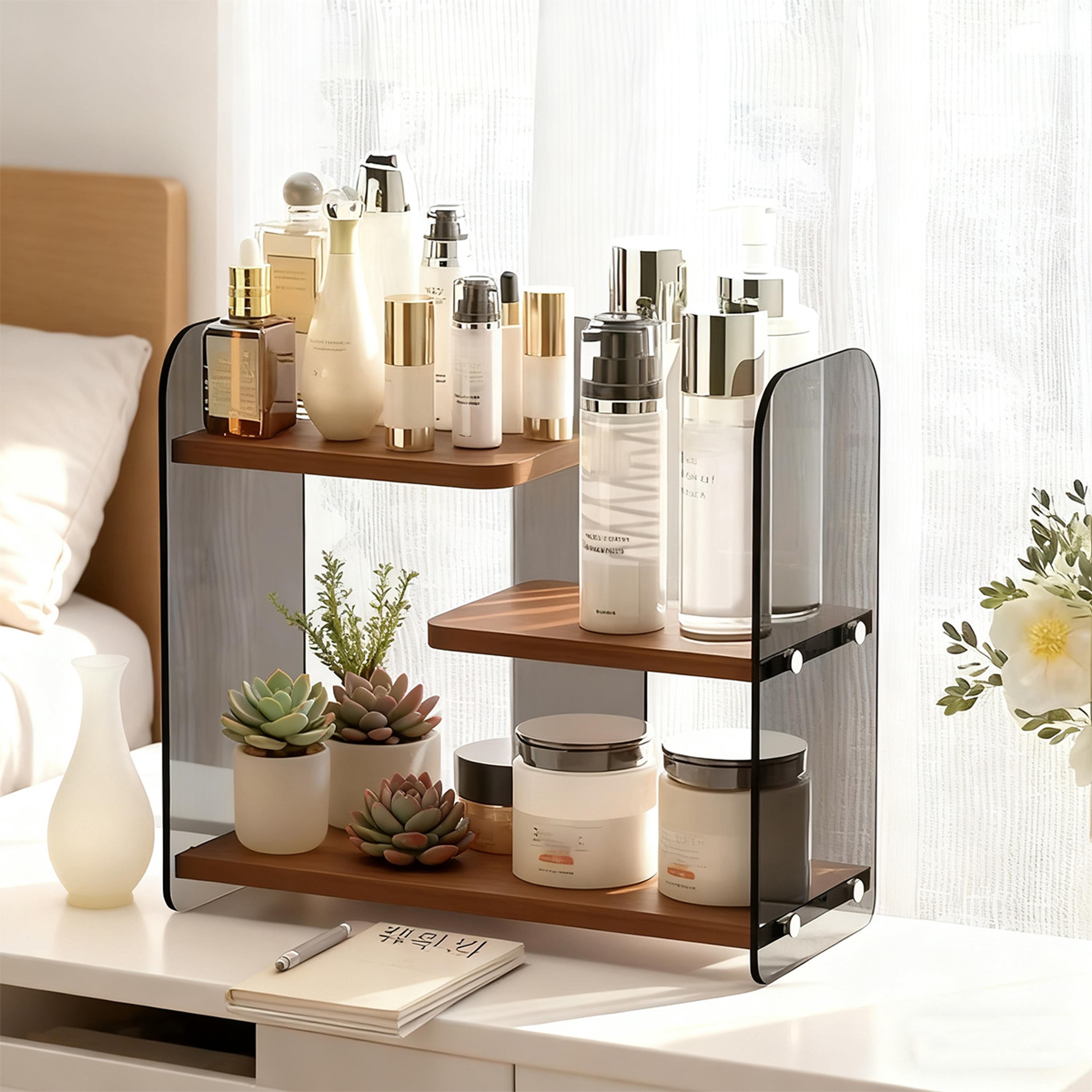 clear acrylic makeup organizer for vanity, perfume and skincare storage