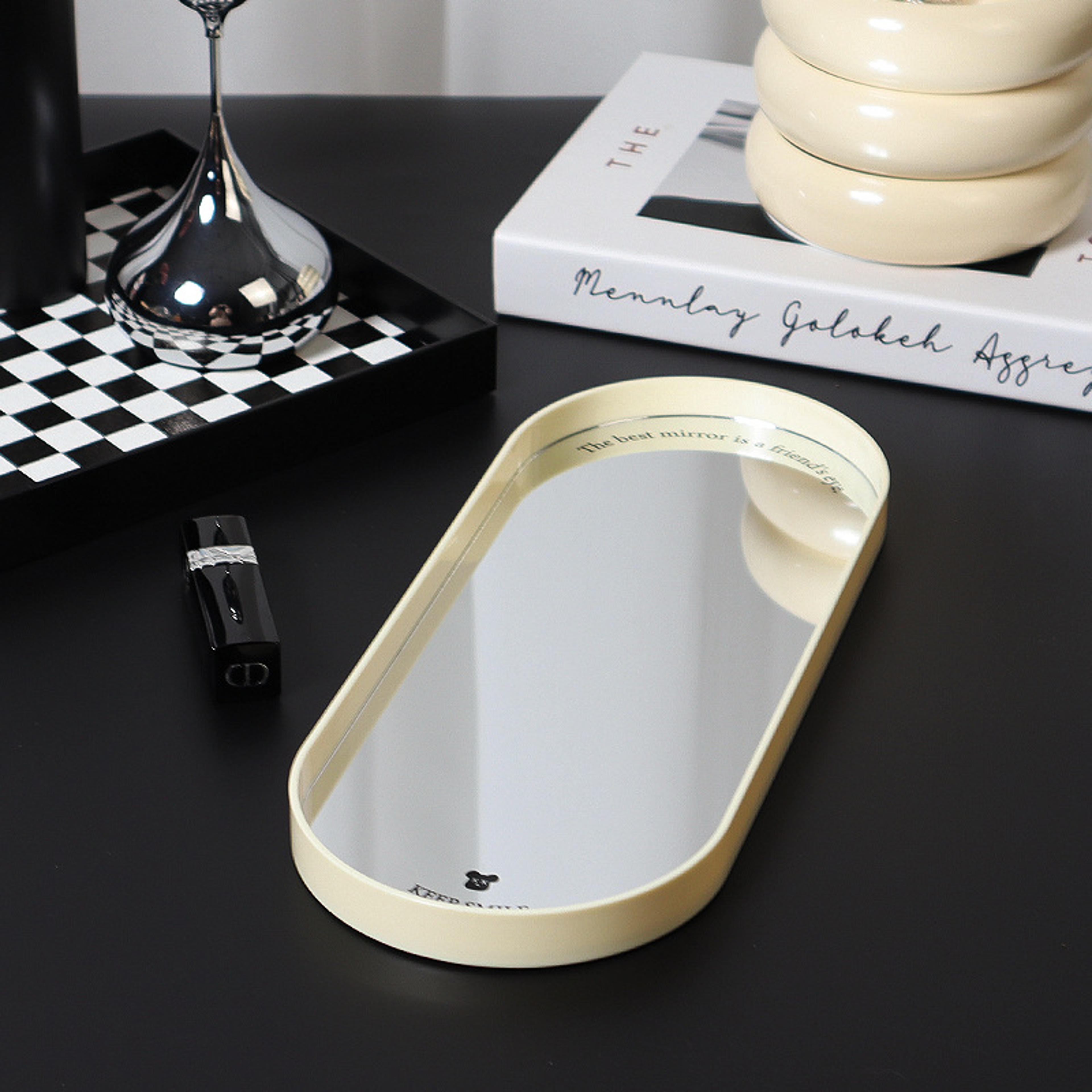 elegant mirrored vanity tray for perfume, jewelry and makeup display