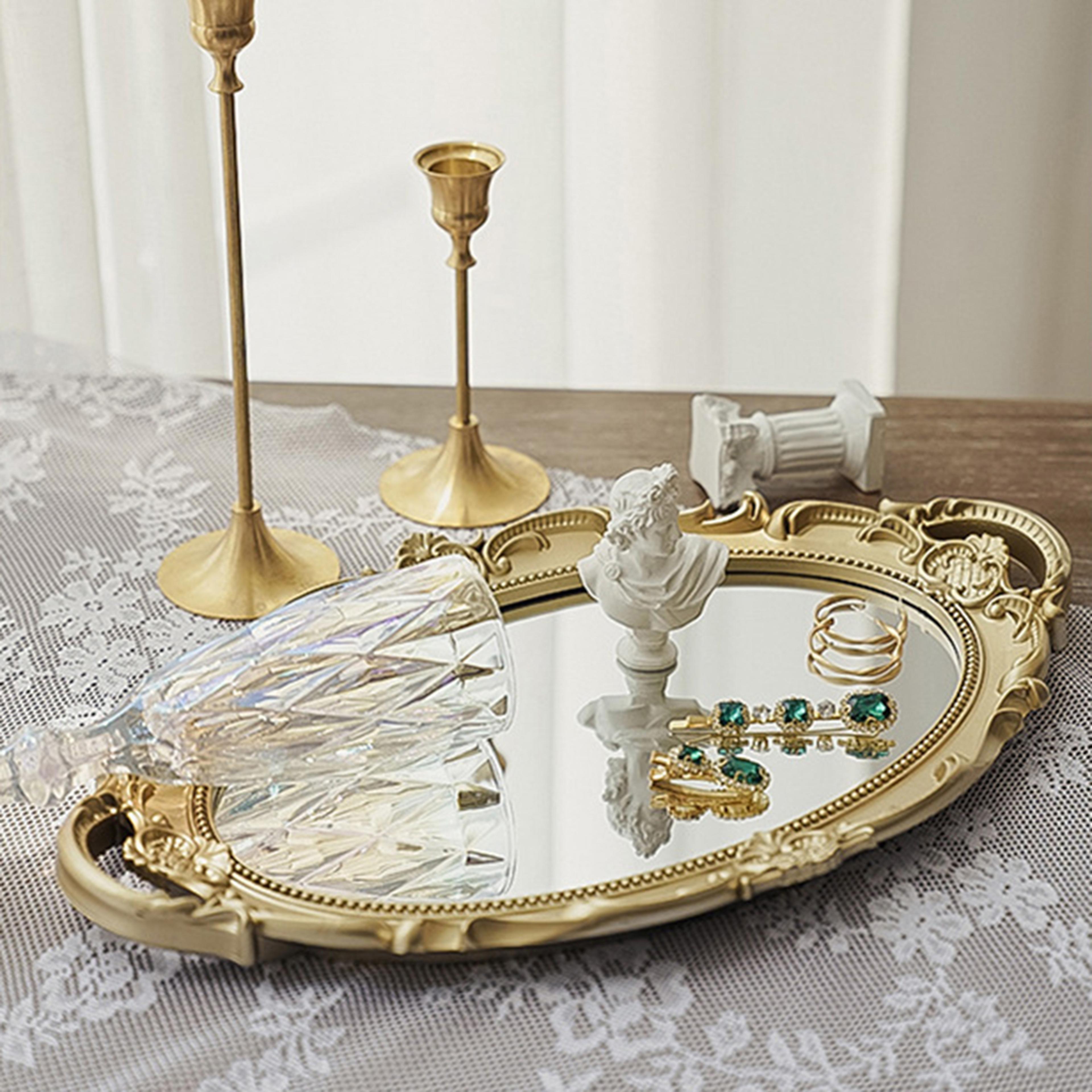vintage mirrored vanity tray for perfume, jewelry and dresser decor