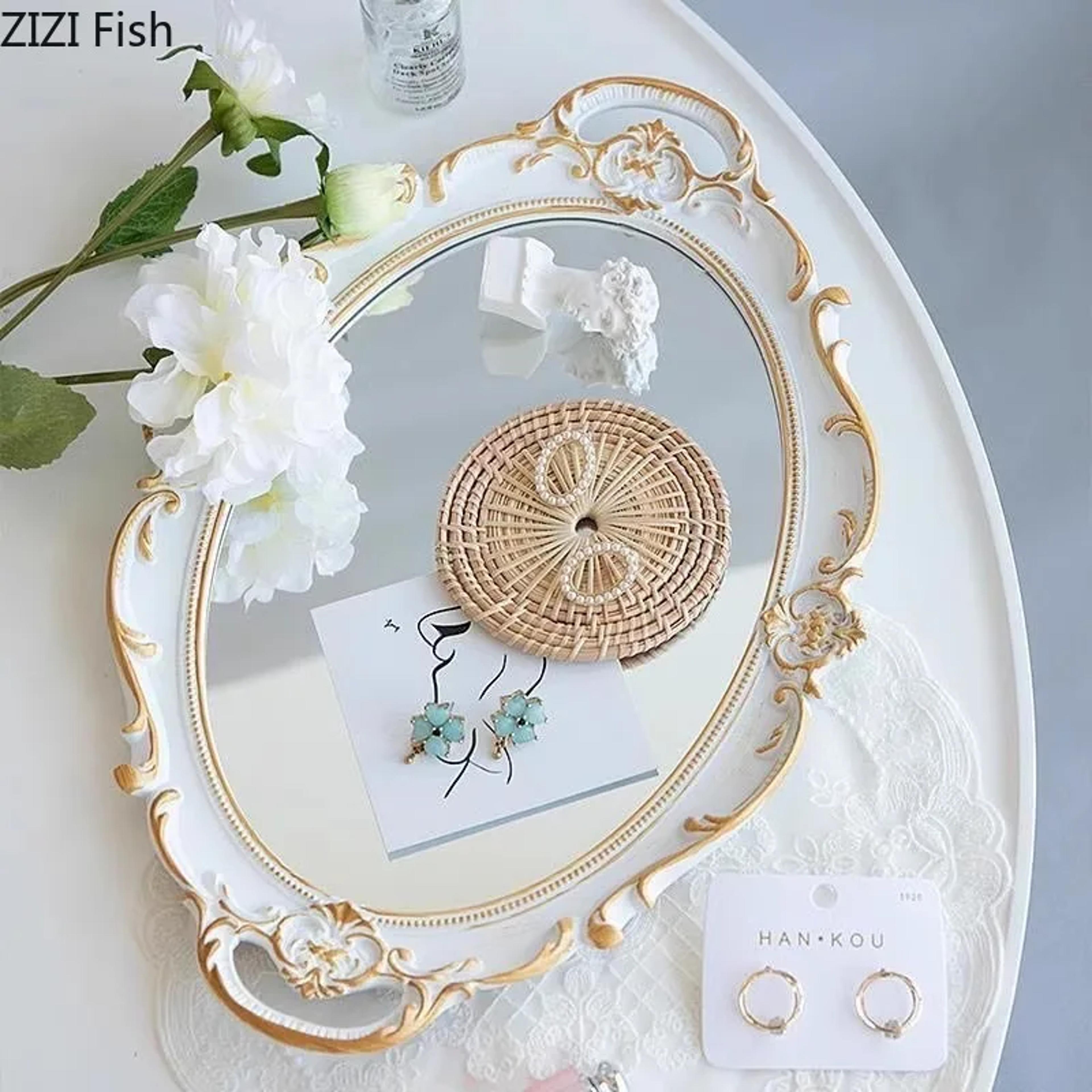 vintage lace mirrored vanity tray for jewelry, perfume & cosmetics