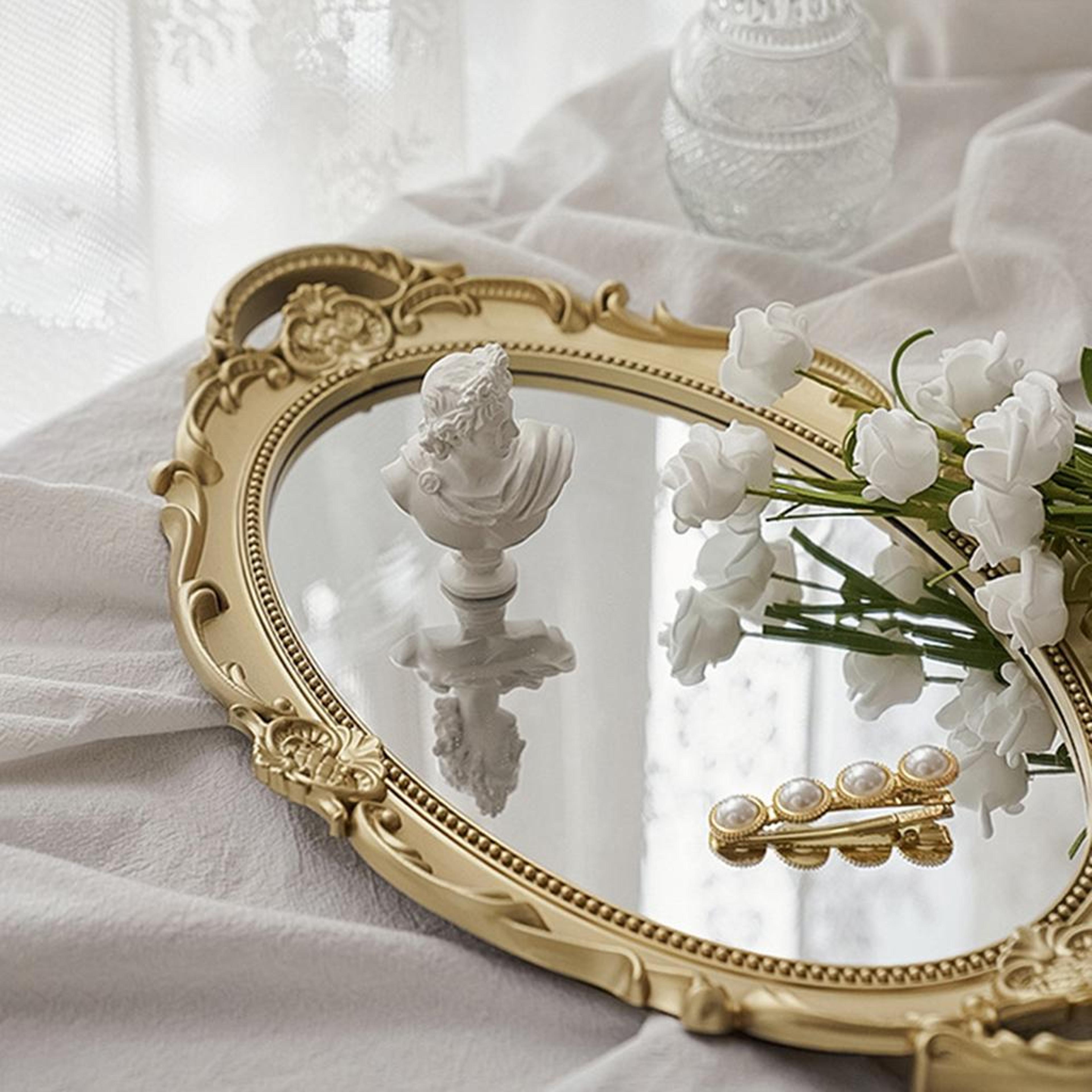 vintage mirrored vanity tray for jewelry, perfume & cosmetics