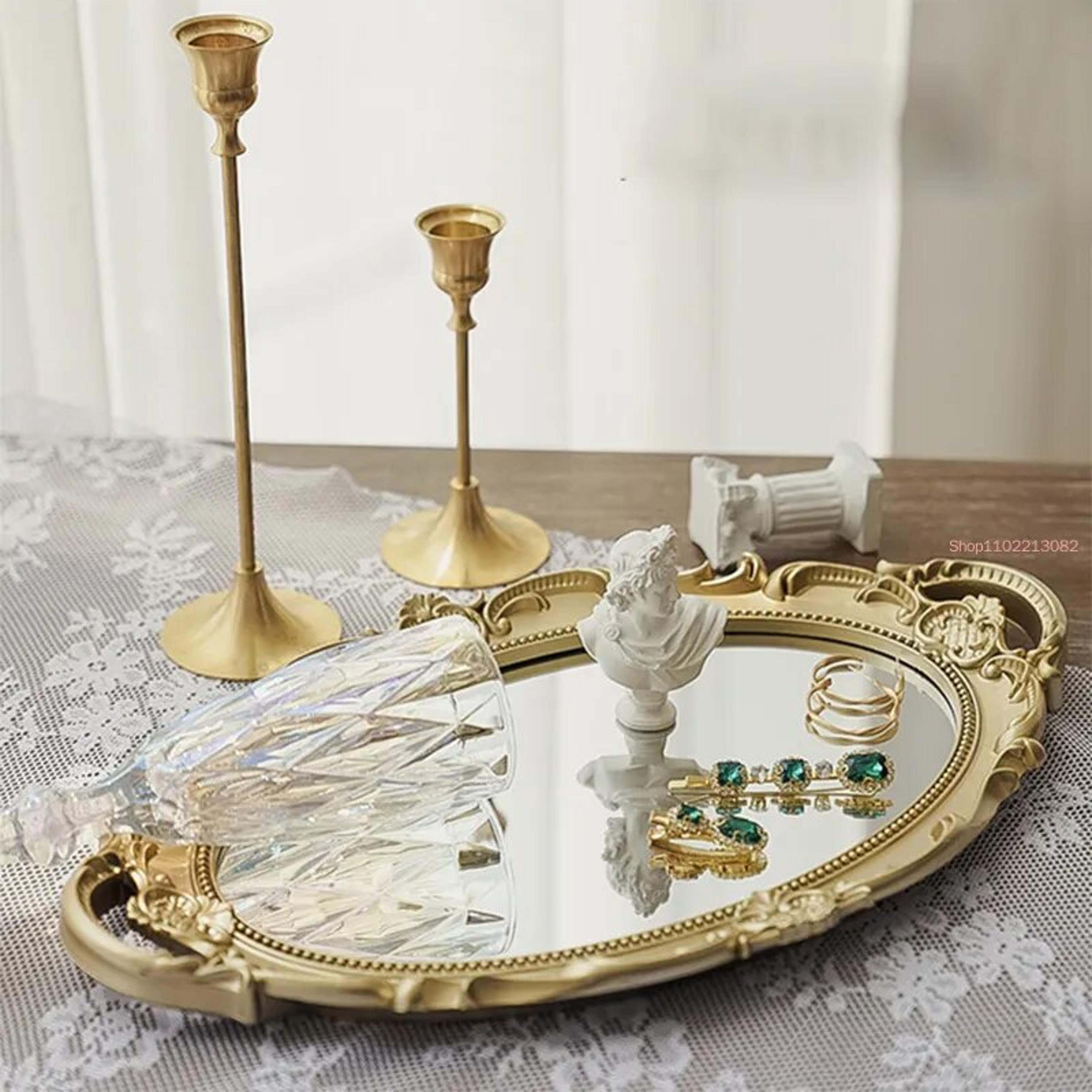 vintage mirrored vanity tray for perfume, jewelry and elegant dresser decor