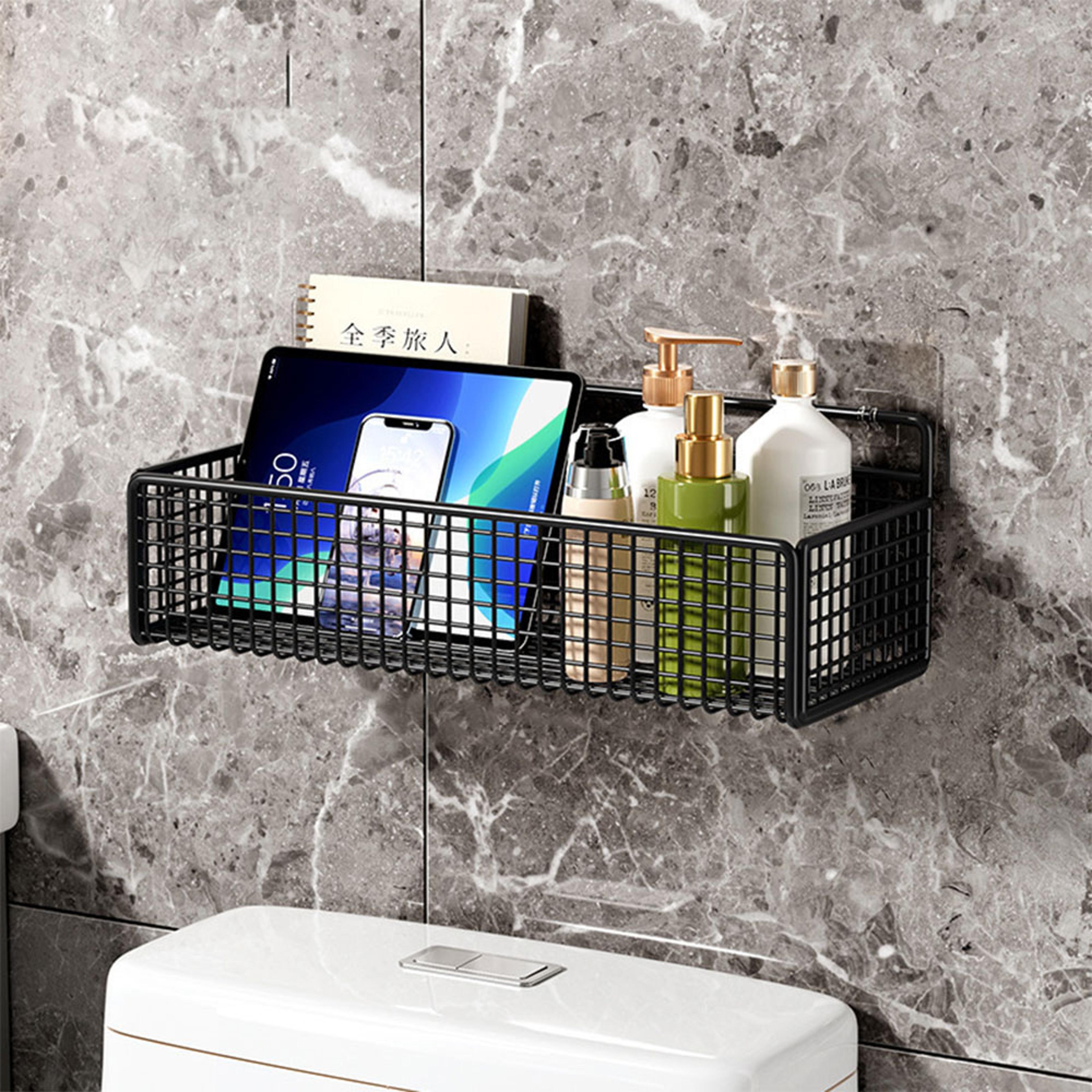 no drill iron bathroom storage shelf | wall mounted kitchen organizer rack