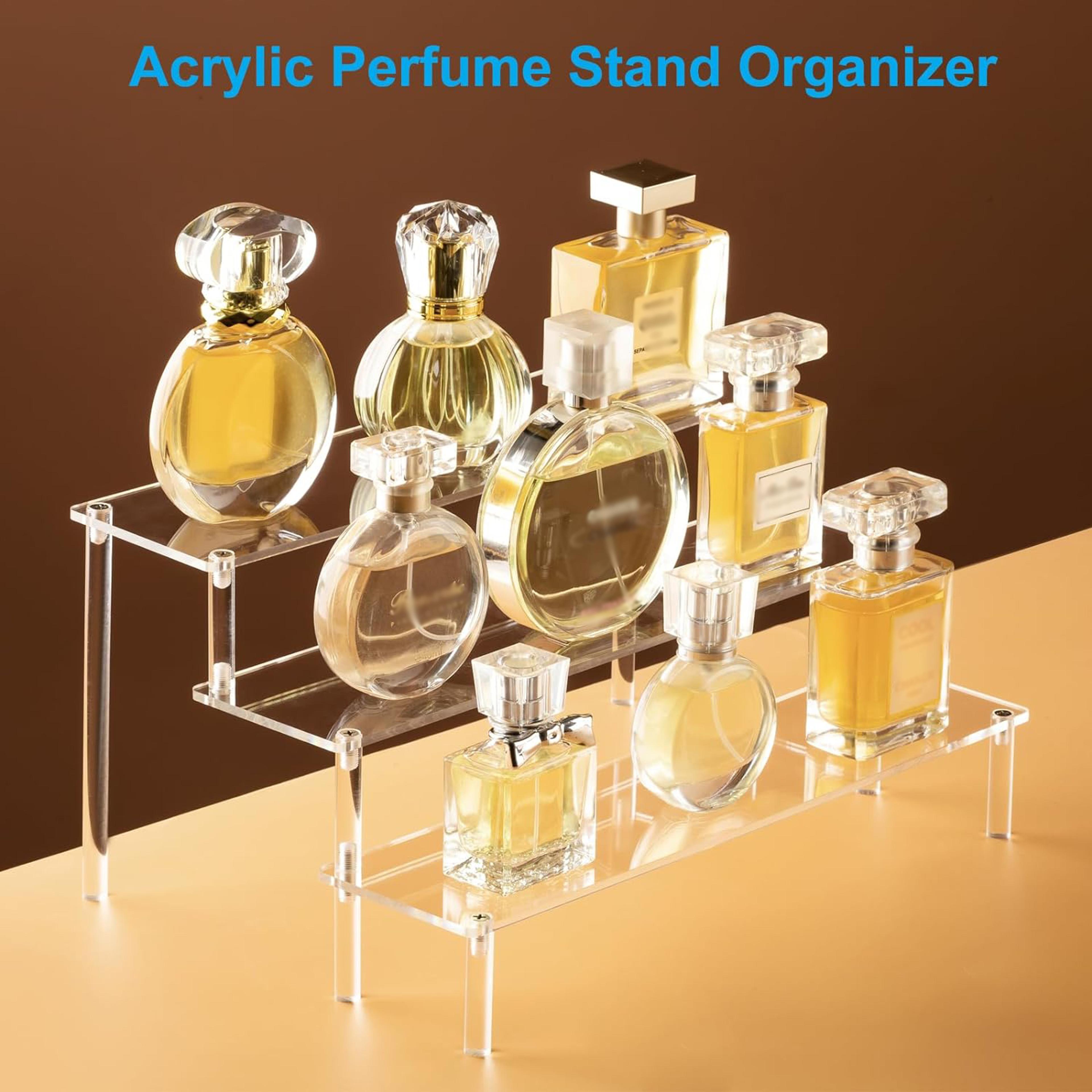 acrylic display stand clear riser shelf for perfume, collectibles and cupcakes