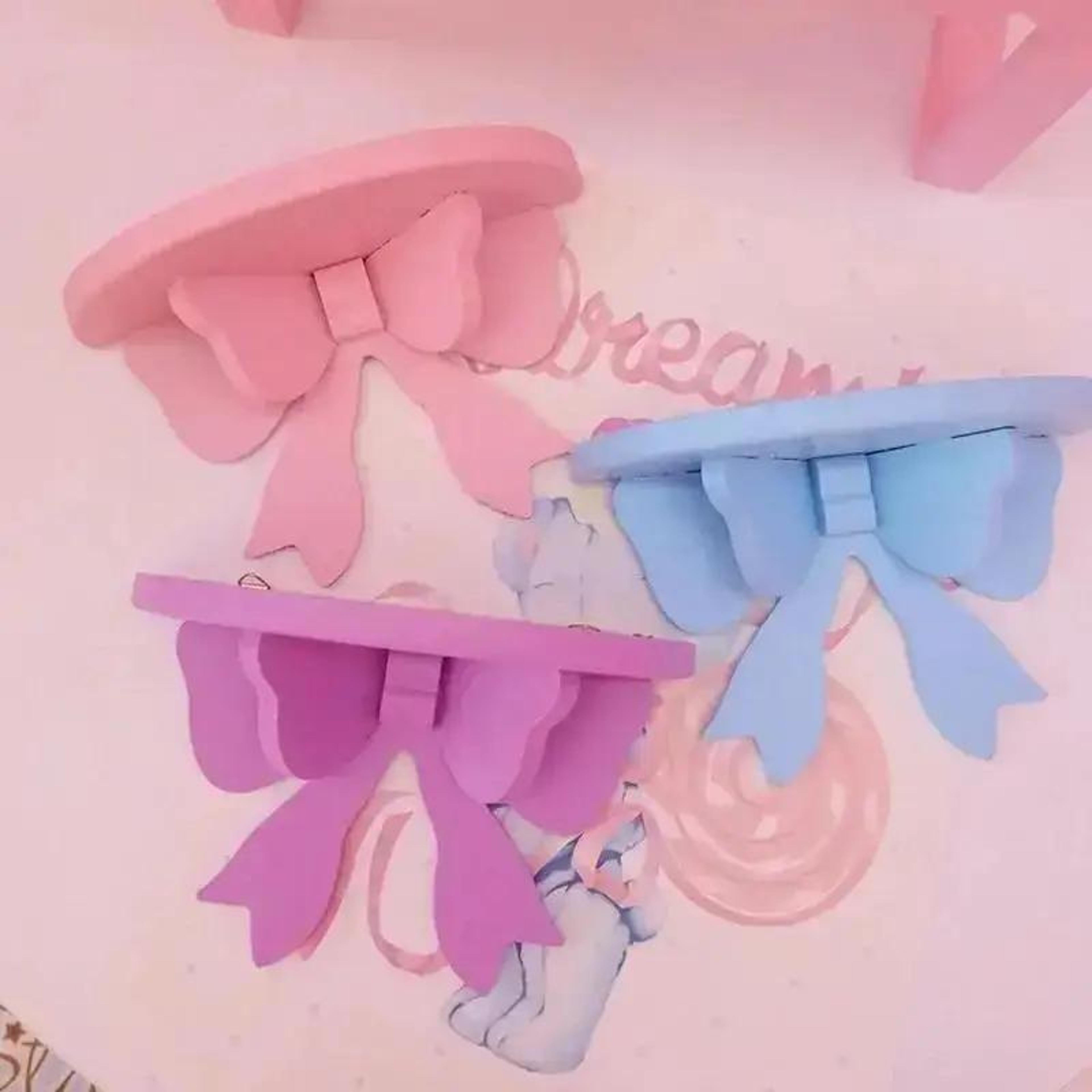 pink bow wooden wall shelf for girls room decor and cute storage