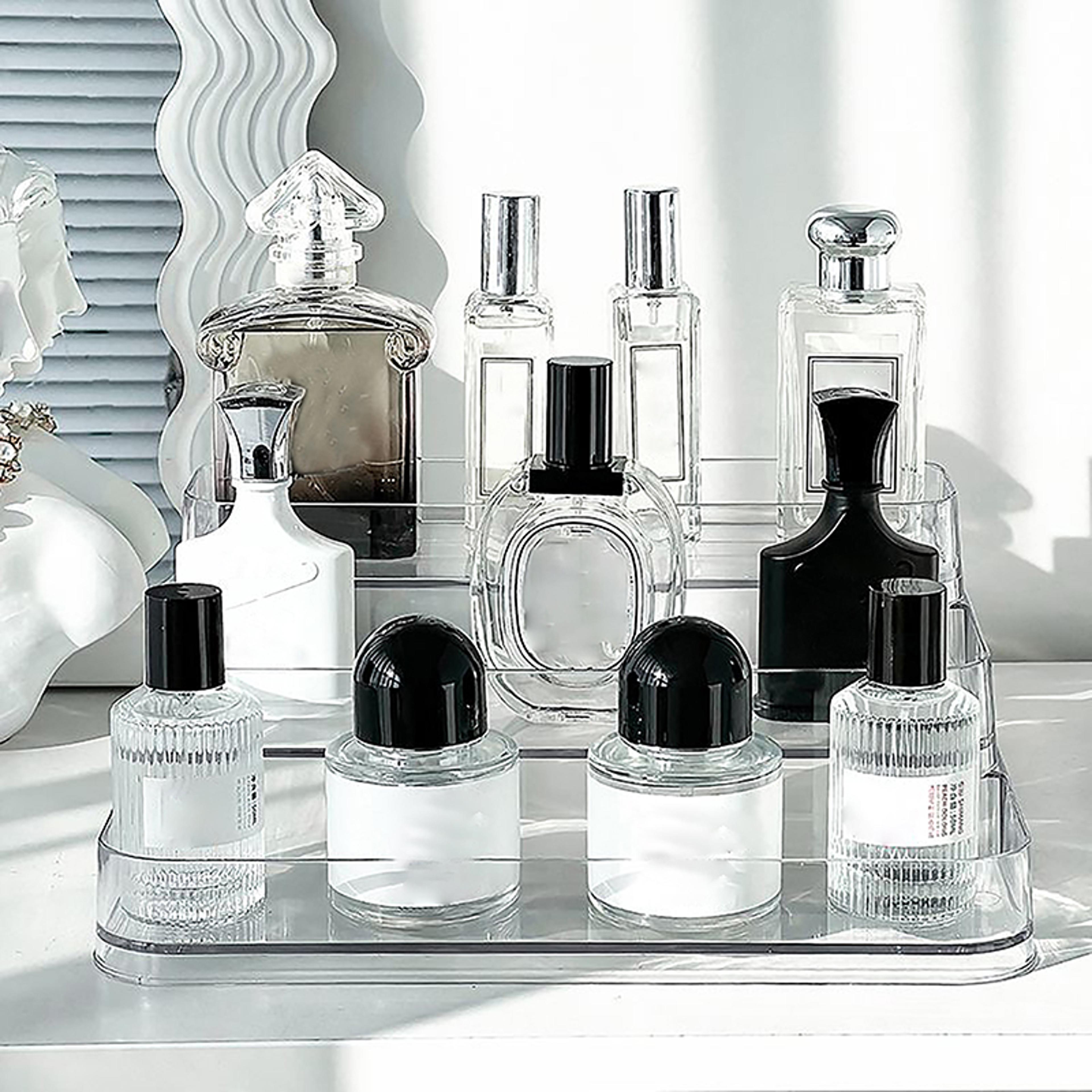 perfume organizer and cosmetic display stand for vanity, countertop and storage