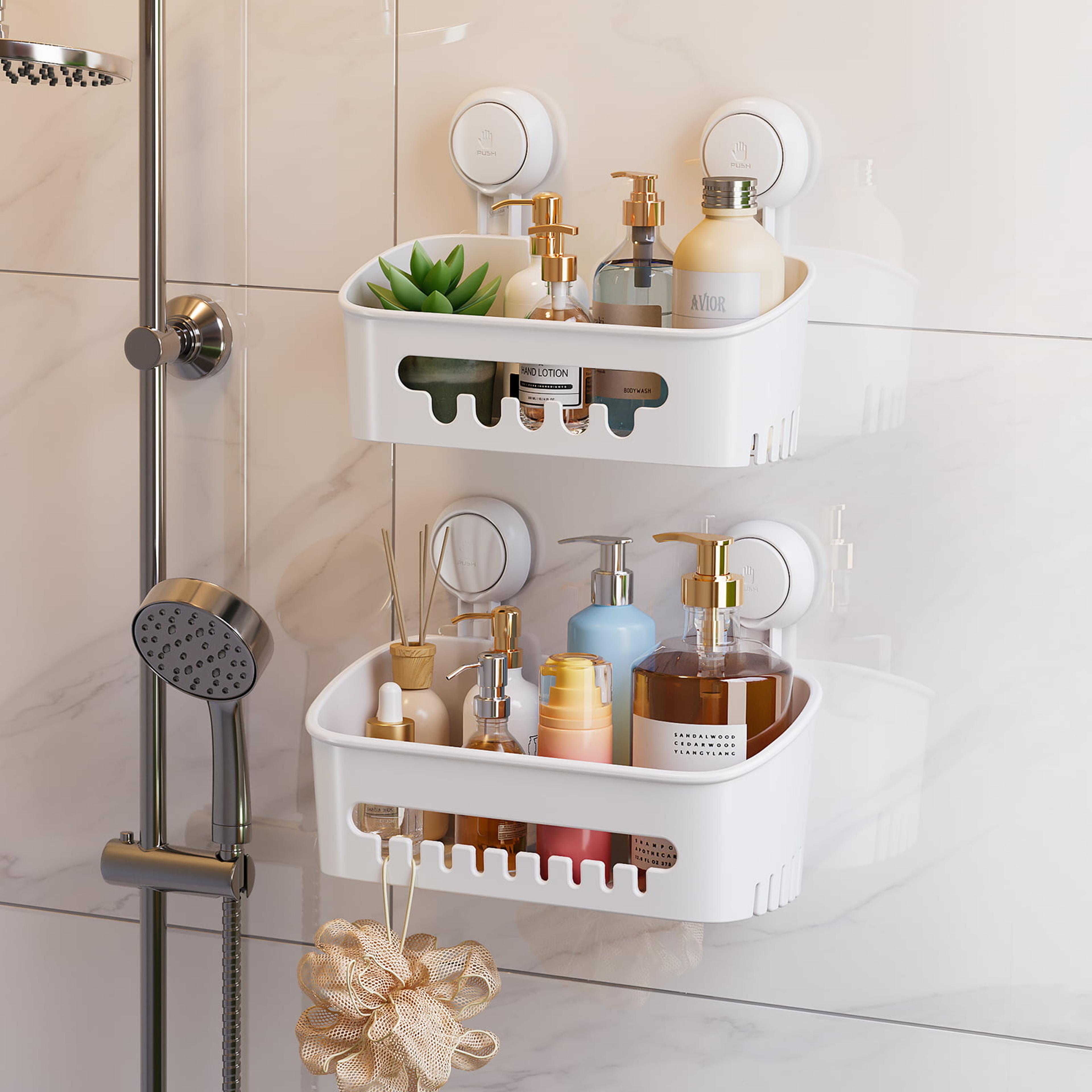 no drill bathroom organizer suction cup storage rack for space saving wall storage