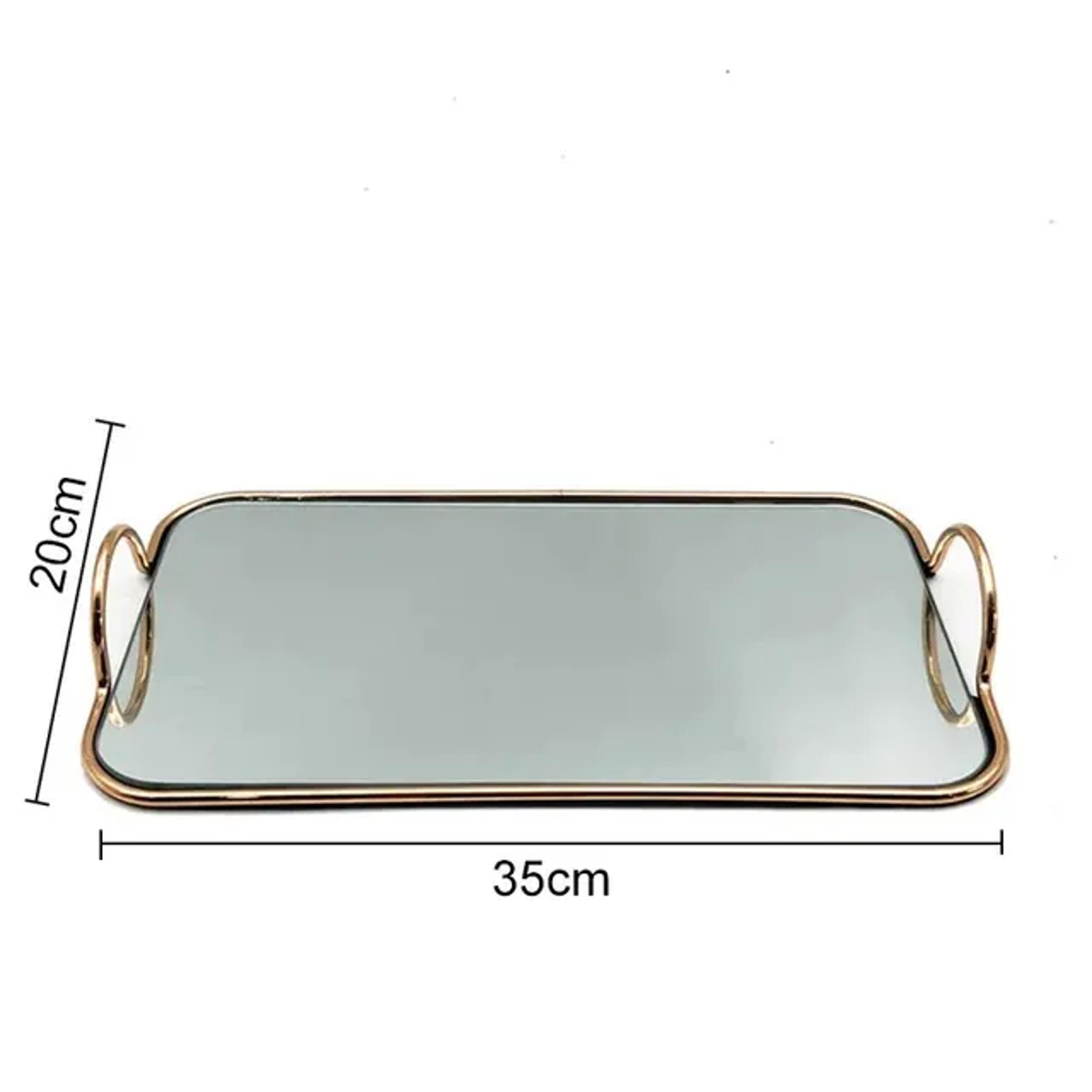 golden mirrored vanity tray for perfume, jewelry and makeup organization