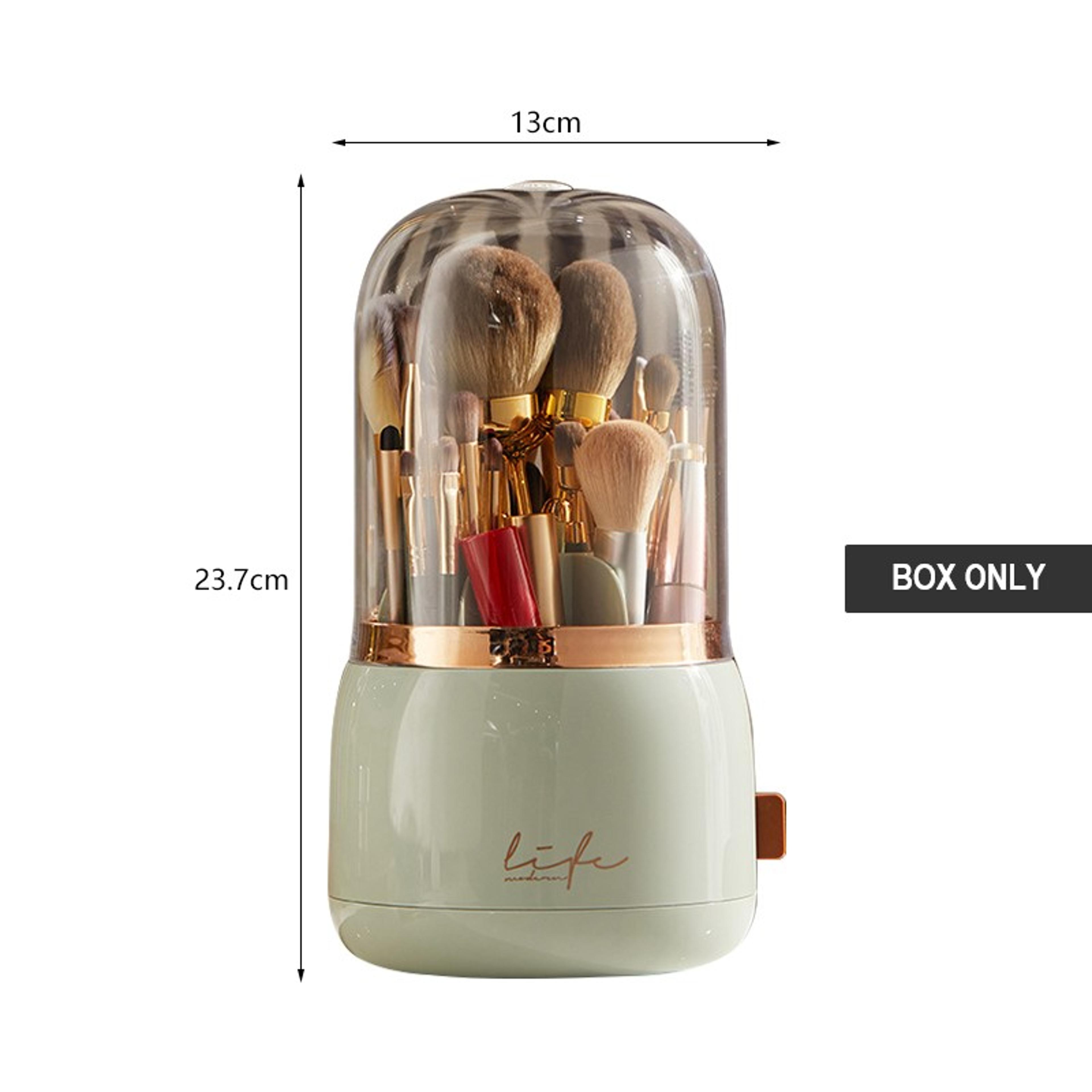 rotating makeup organizer with makeup brush holder and lipstick storage